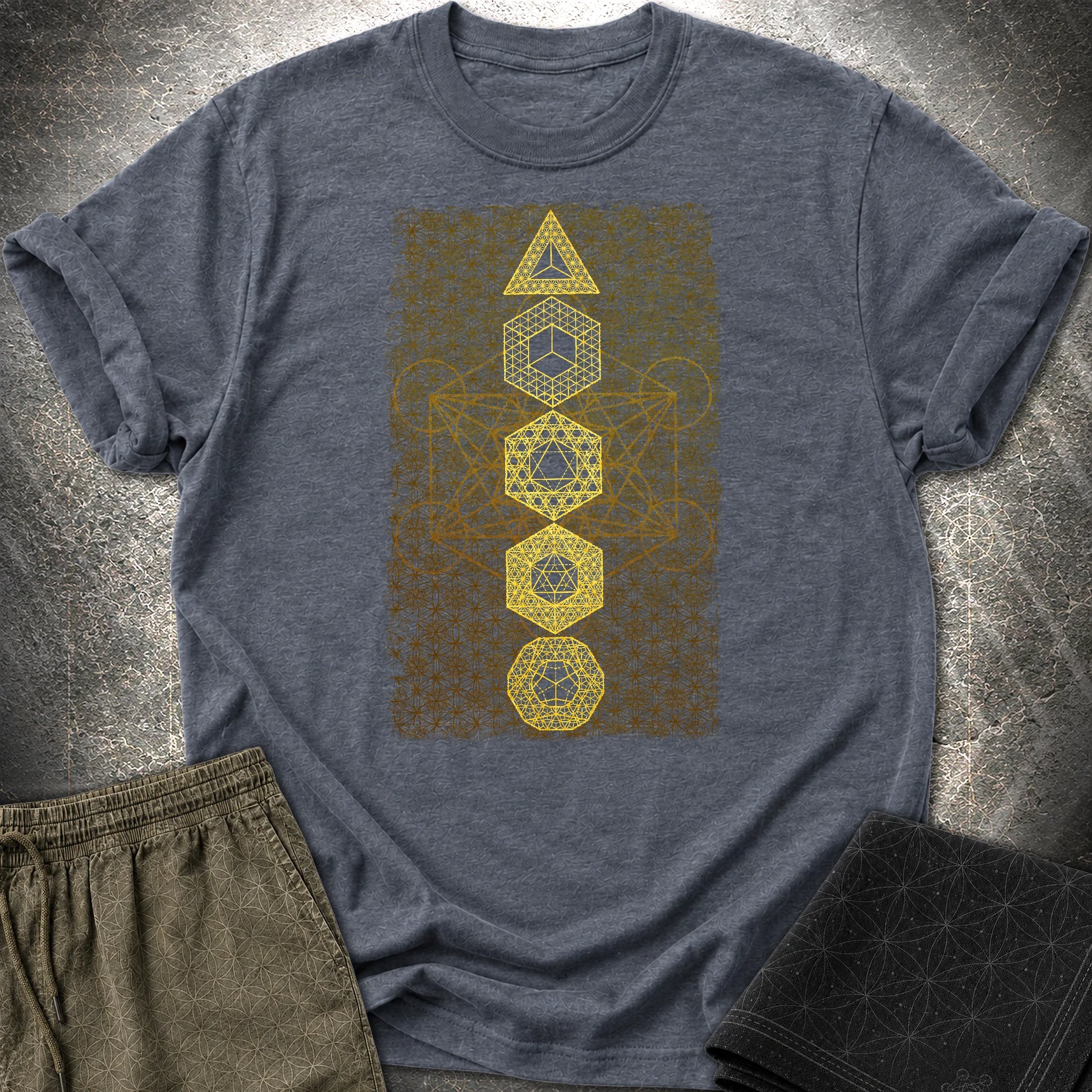 Platonic Solids Metatron's Background T-Shirt - Platonic Solids Metatron's Background T-Shirt - Heather Navy