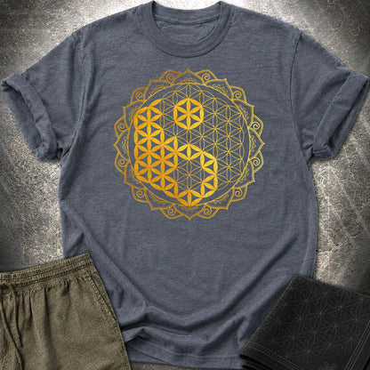 Yin Yang Gold Mandala T-Shirt - Yin Yang Gold Mandala T-Shirt - Heather Navy