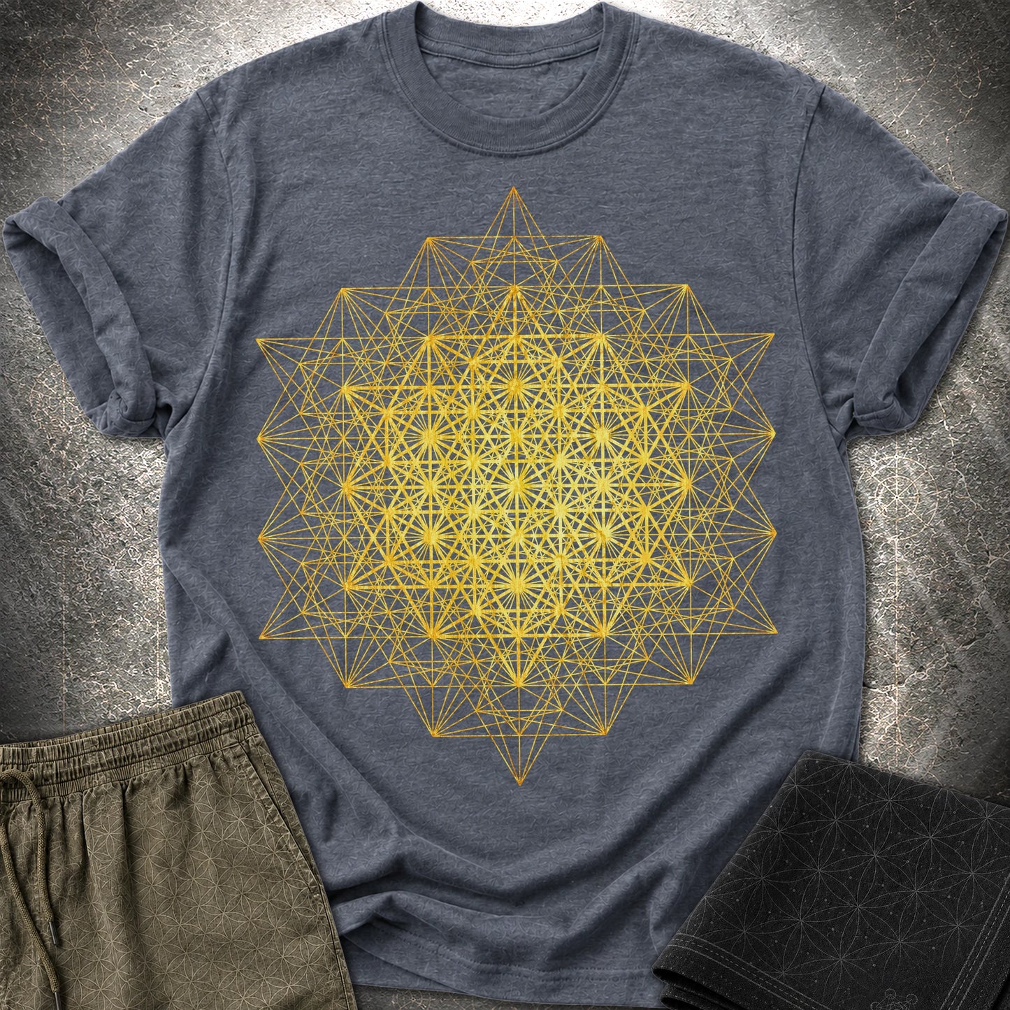 64 Tetrahedron Metatron Grid - 64 Tetrahedron Metatron Grid T-Shirt - Heather Navy