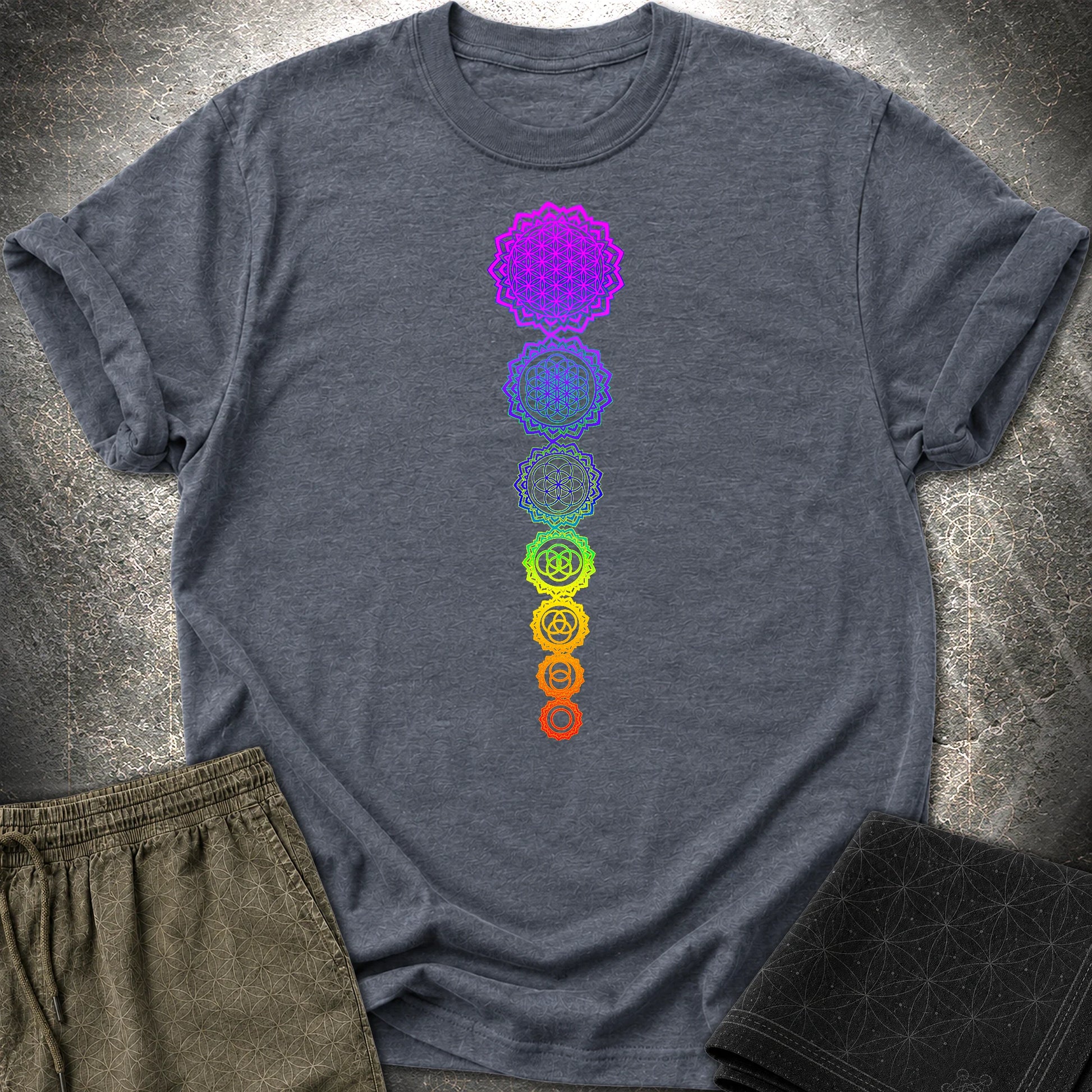 Flower Of Life Chakras T-Shirt - Flower Of Life Chakras T-Shirt - Heather Navy