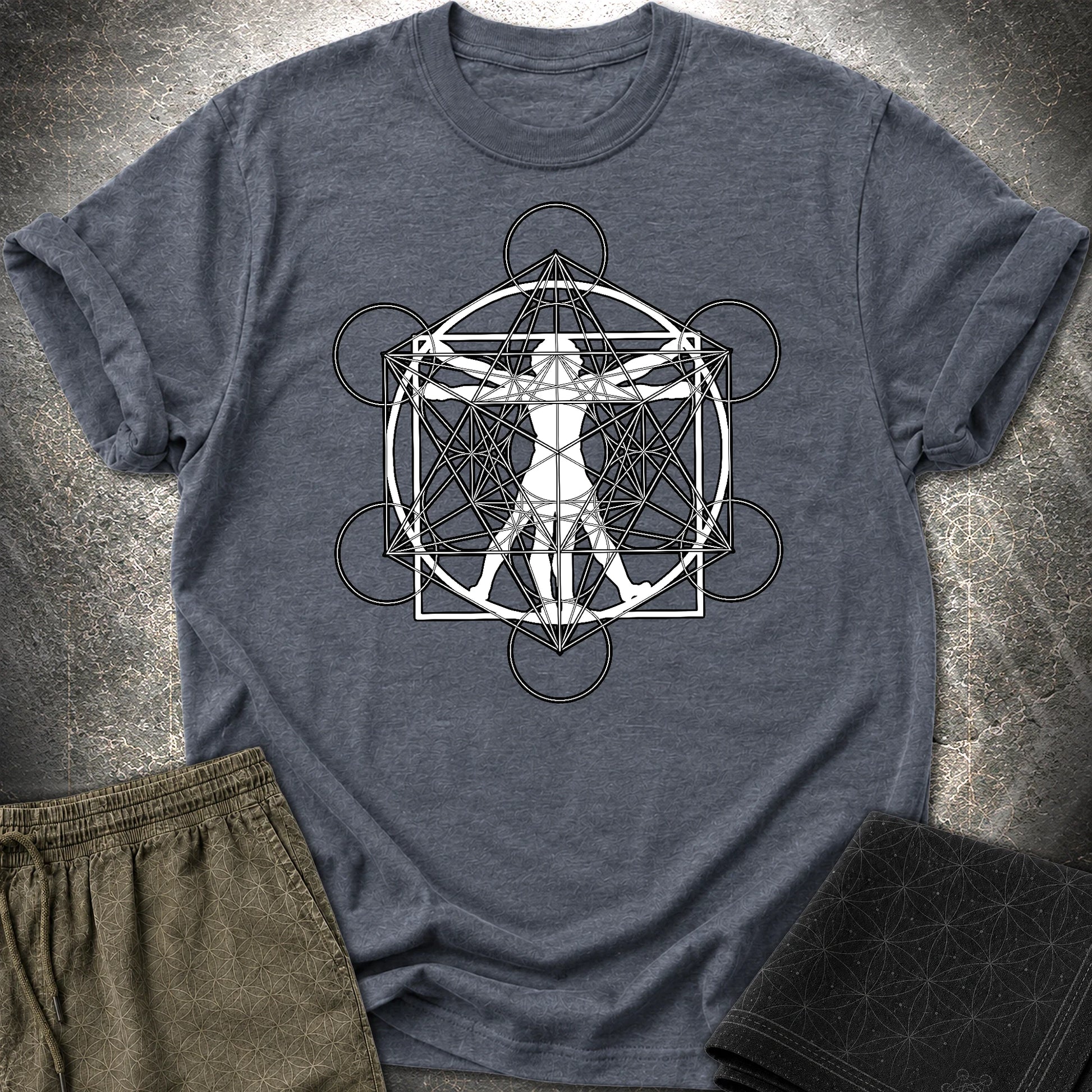 Vitruvian Man Metatron T-Shirt - Vitruvian Man Metatron T-Shirt - Heather Navy
