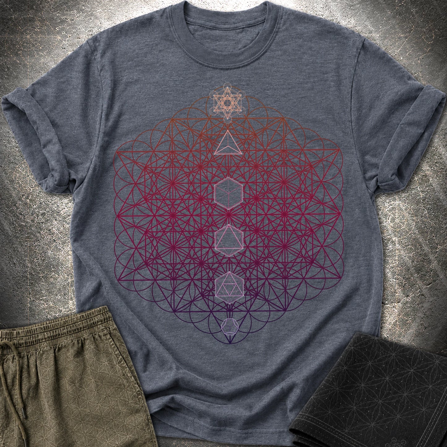 64 Tetrahedron Platonic Solids Metatron - 64 Tetrahedron Platonic Solids Metatron T-Shirt - Heather Navy