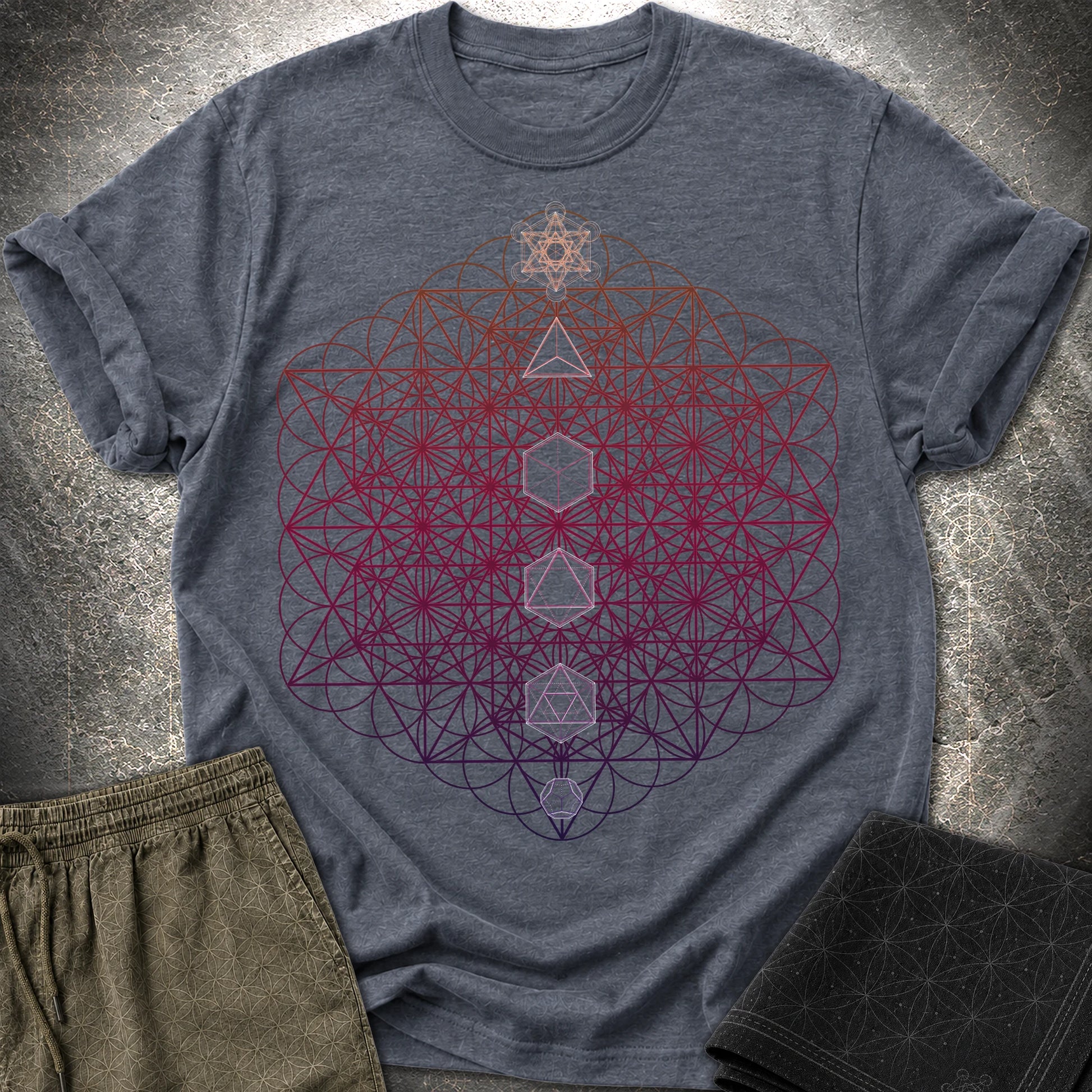 64 Tetrahedron Platonic Solids Metatron - 64 Tetrahedron Platonic Solids Metatron T-Shirt - Heather Navy