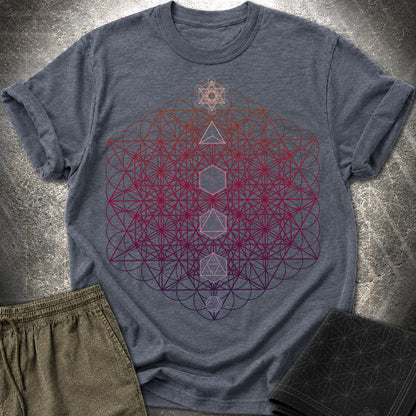 64 Tetrahedron Platonic Solids Metatron - 64 Tetrahedron Platonic Solids Metatron T-Shirt - Heather Navy