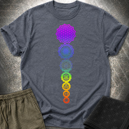 Flower Of Life Chakras T-Shirt - Flower Of Life Chakras T-Shirt - Heather Navy