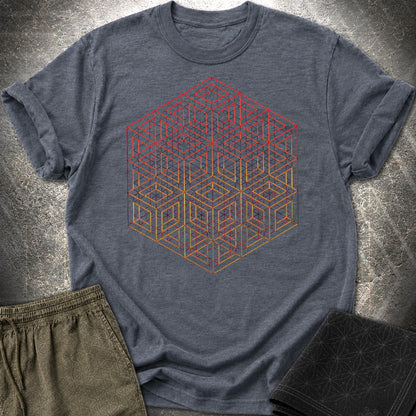 3D Wireframe Cube T-Shirt - 3D Wireframe Cube T-Shirt - Heather Navy
