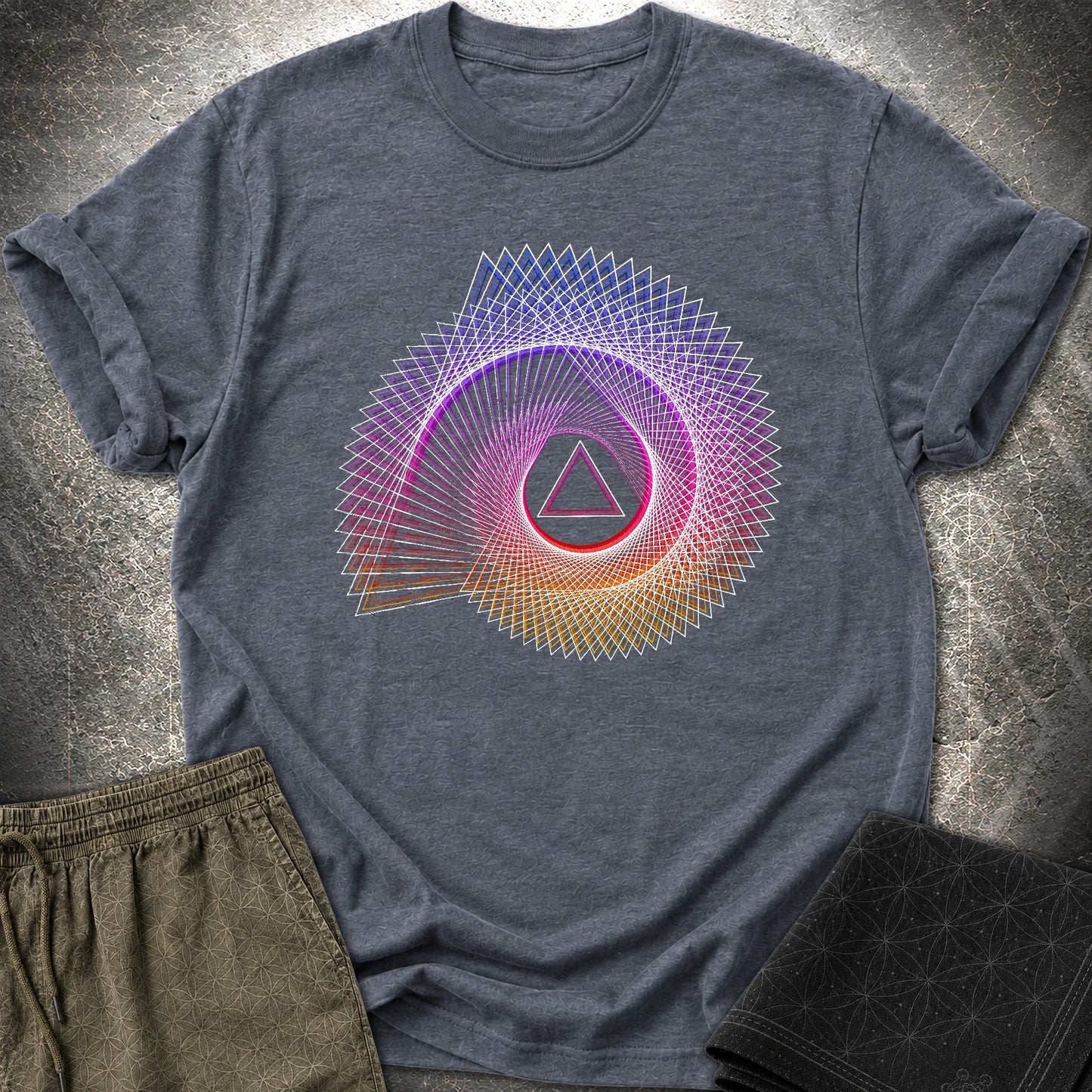 Spiralling Gradient Triangle T-Shirt - Spiralling Gradient Triangle T-Shirt - Heather Navy