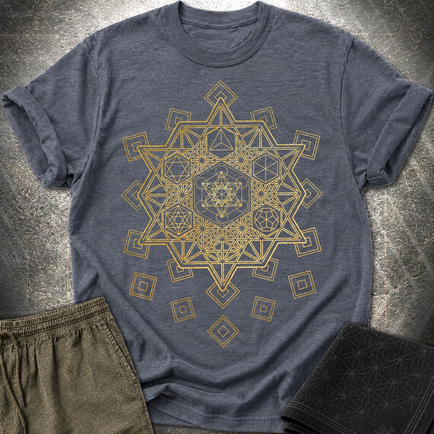 Metatron and Platonic Solids T-Shirt - Metatron and Platonic Solids T-Shirt - Heather Navy