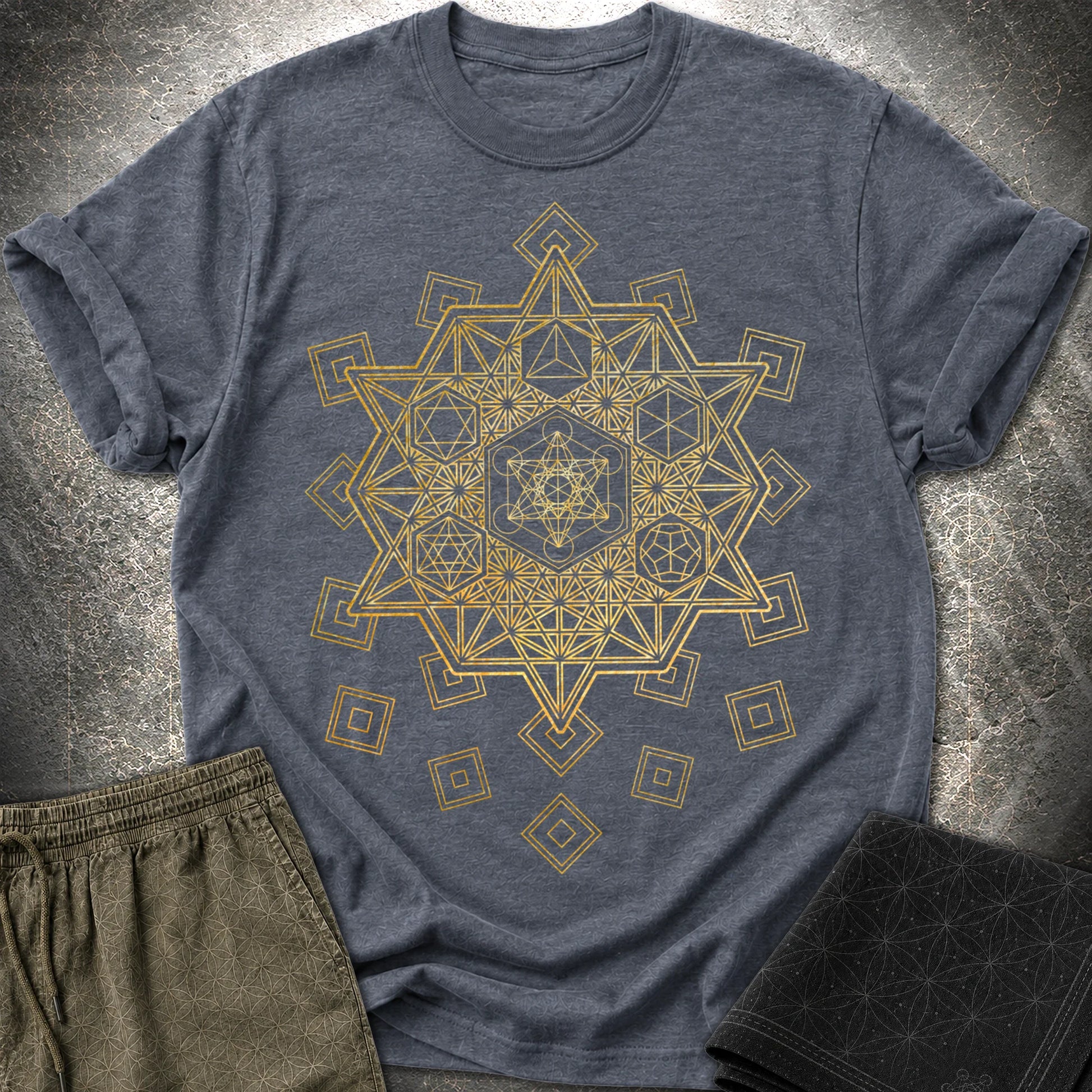 Metatron and Platonic Solids T-Shirt - Metatron and Platonic Solids T-Shirt - Heather Navy