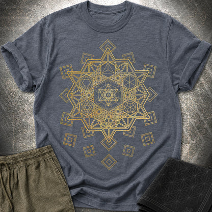 Metatron and Platonic Solids T-Shirt - Metatron and Platonic Solids T-Shirt - Heather Navy