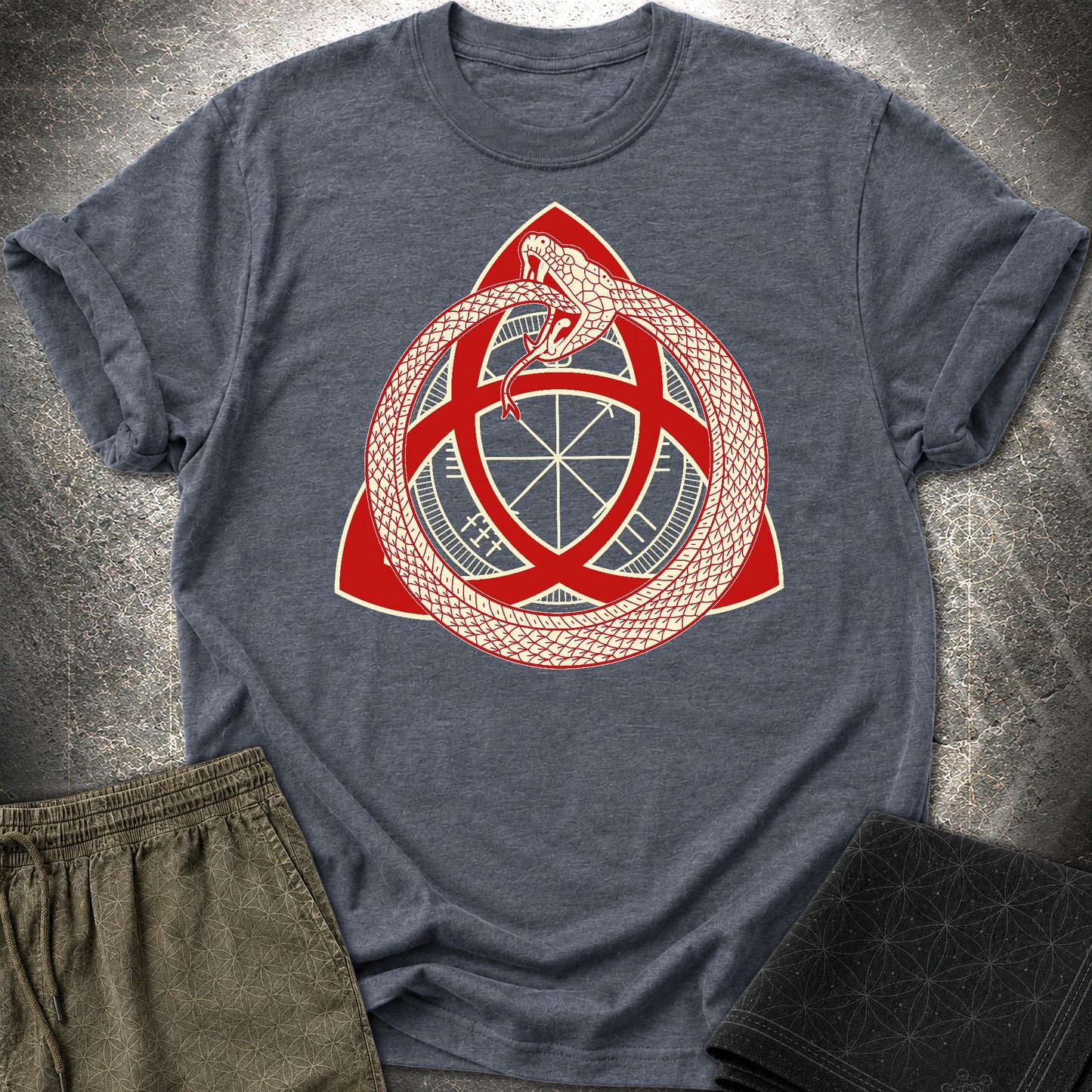 Triquetra Ouroboros T-Shirt - Triquetra Ouroboros T-Shirt - Heather Navy