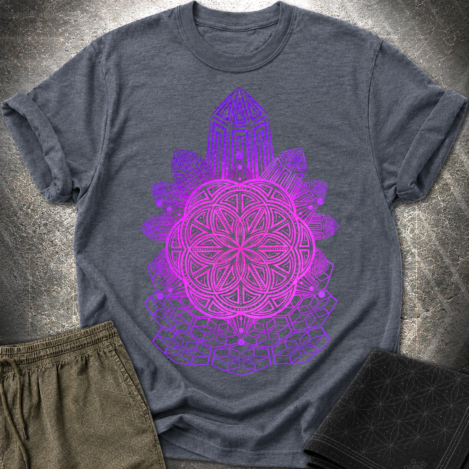 Crystal Seed Sacred Geometry T-Shirt - Crystal Seed Sacred Geometry T-Shirt - Heather Navy