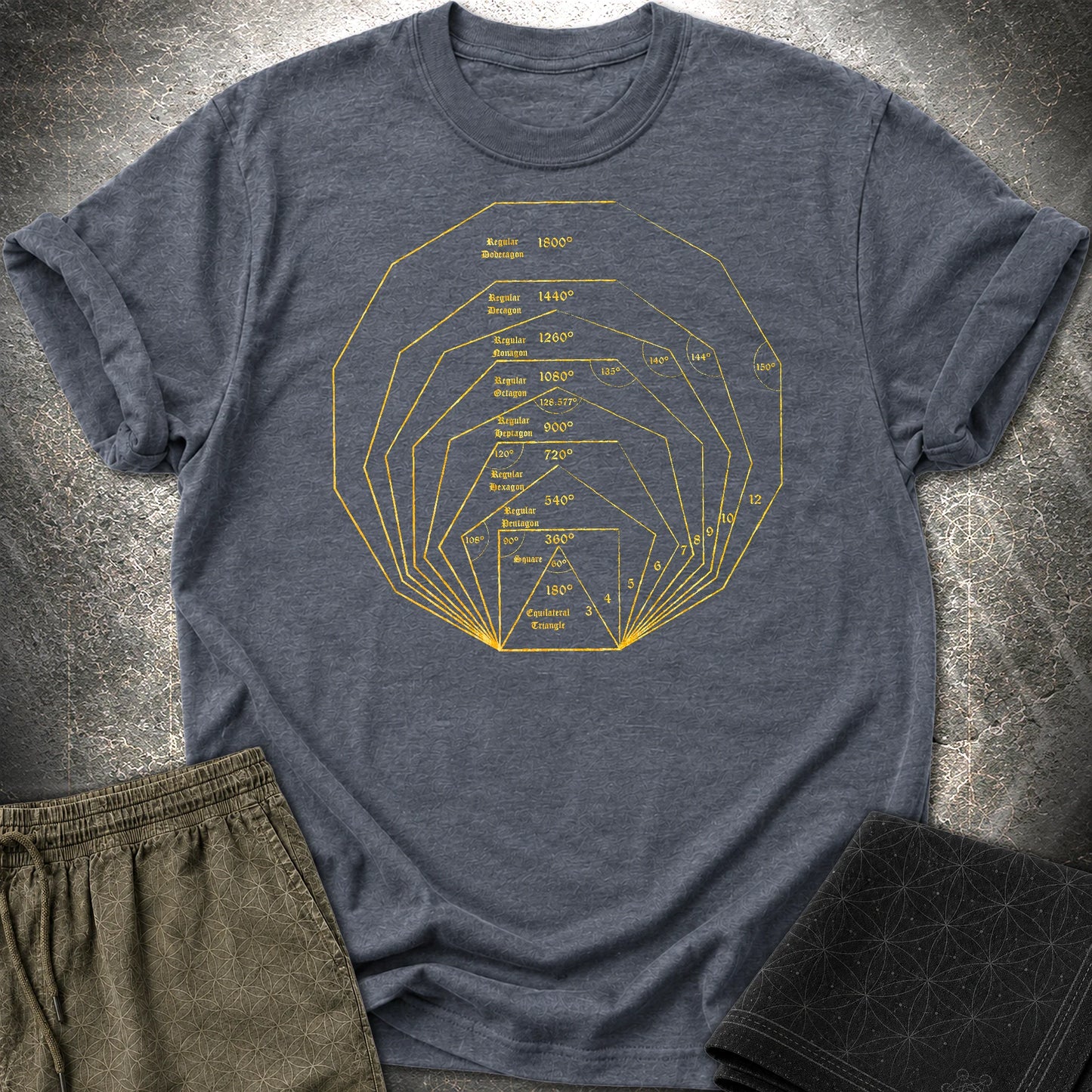 Regular Polygons Mathematical Art T-Shirt - Regular Polygons Mathematical Art T-Shirt - Heather Navy