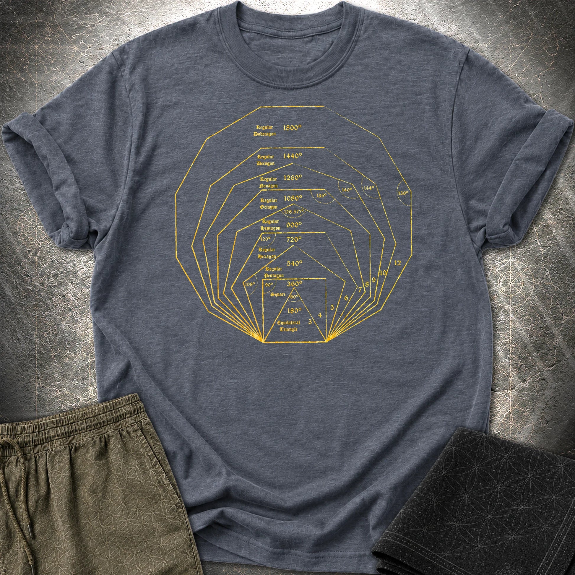 Regular Polygons Mathematical Art T-Shirt - Regular Polygons Mathematical Art T-Shirt - Heather Navy