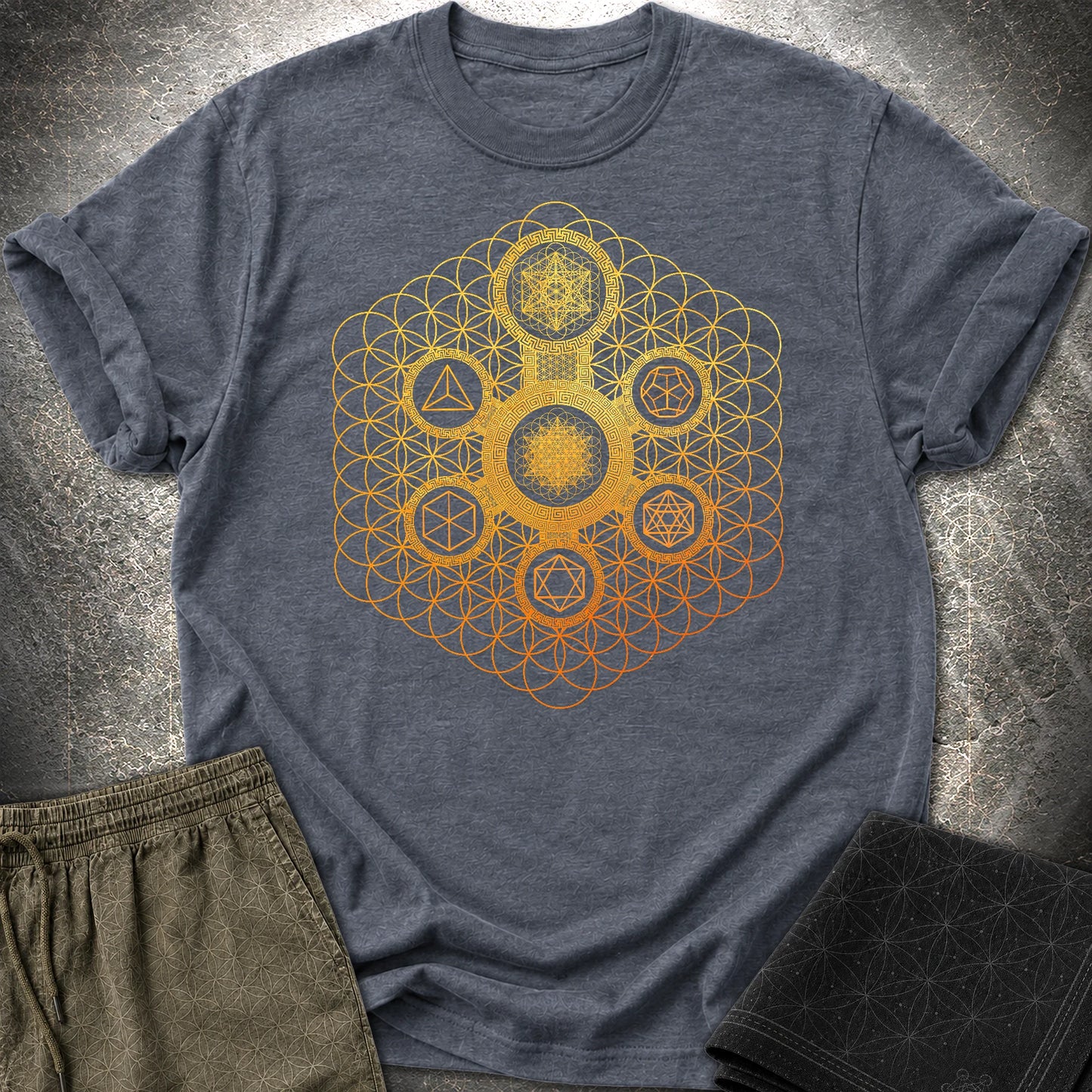 Metatron's Platonic Solids T-Shirt - Metatron's Platonic Solids T-Shirt - Heather Navy