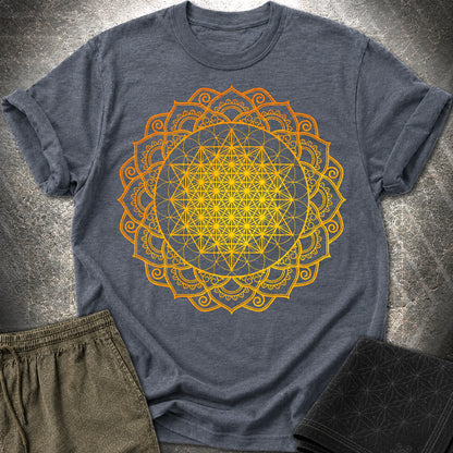 Tetrahedron Mandala T-Shirt - Tetrahedron Mandala T-Shirt - Heather Navy
