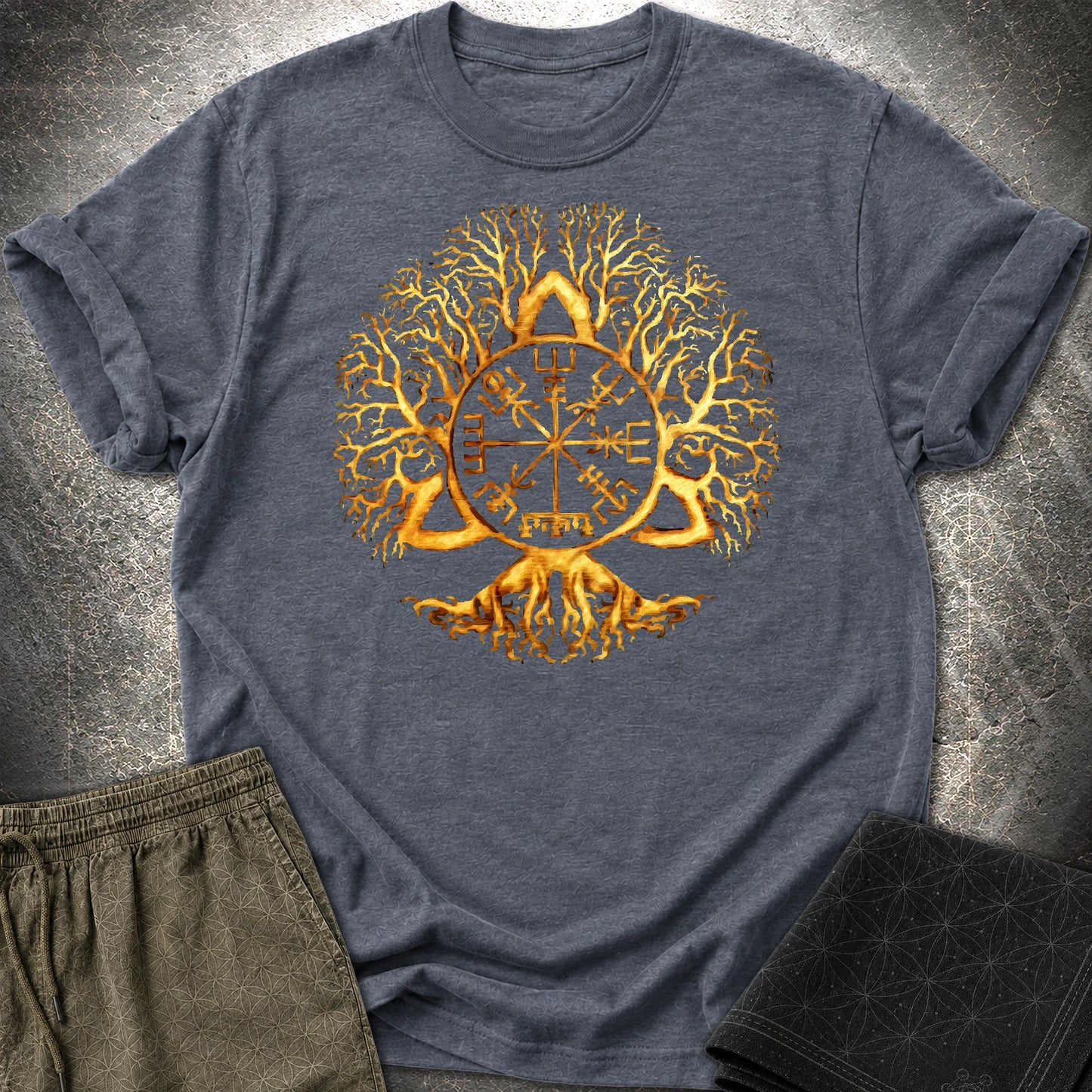 Vegvisir Tree Of Life T-Shirt - Vegvisir Tree Of Life T-Shirt - Heather Navy