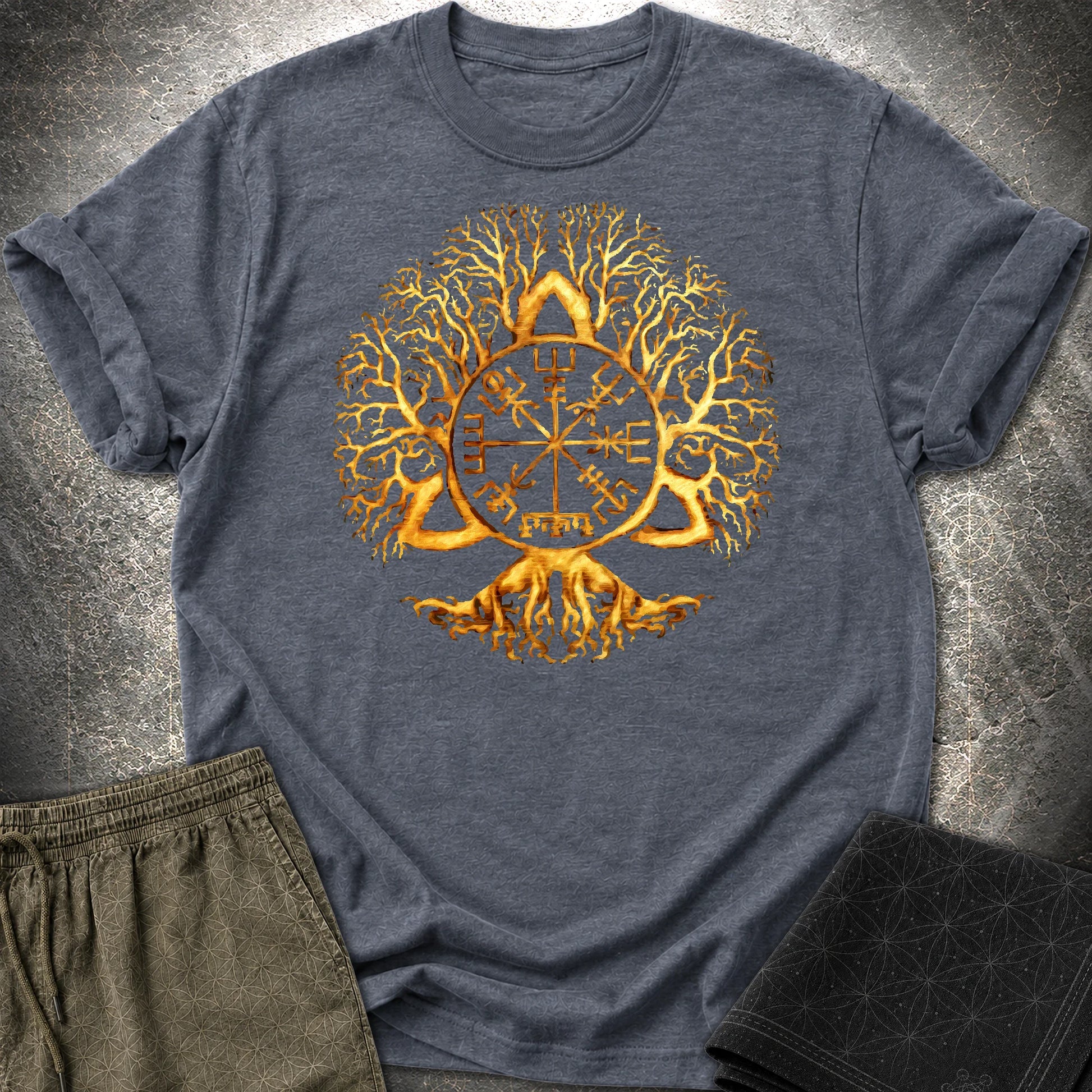 Vegvisir Tree Of Life T-Shirt - Vegvisir Tree Of Life T-Shirt - Heather Navy