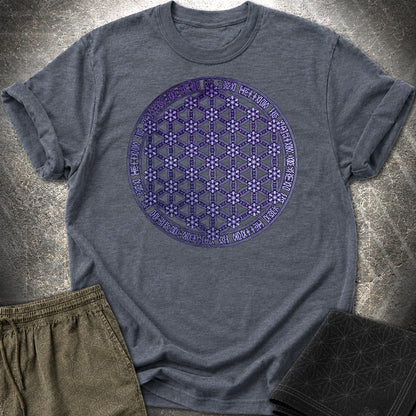 Purple Flower Of Life Foo Lion T-Shirt - Purple Flower Of Life Foo Lion T-Shirt - Heather Navy