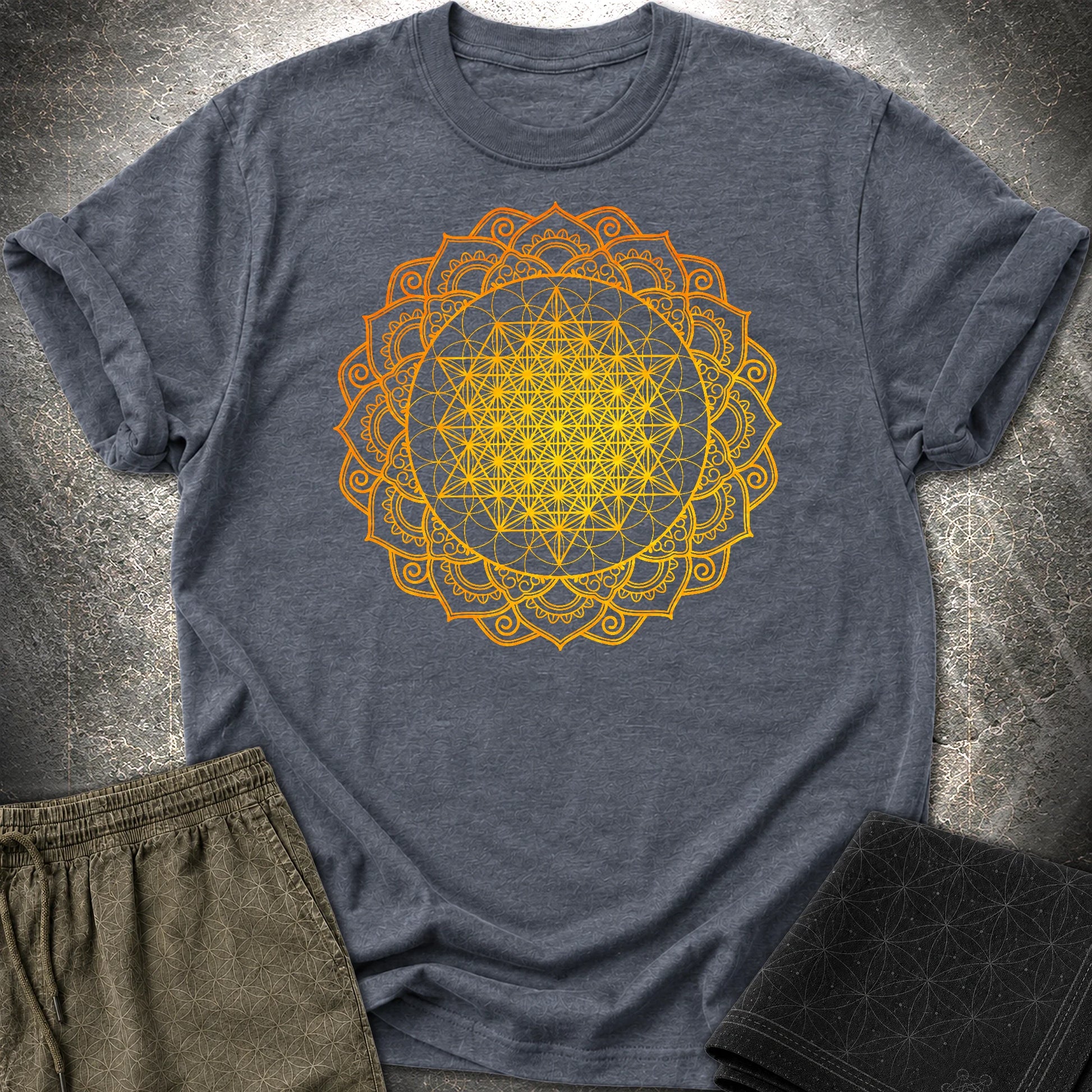Tetrahedron Mandala T-Shirt - Tetrahedron Mandala T-Shirt - Heather Navy