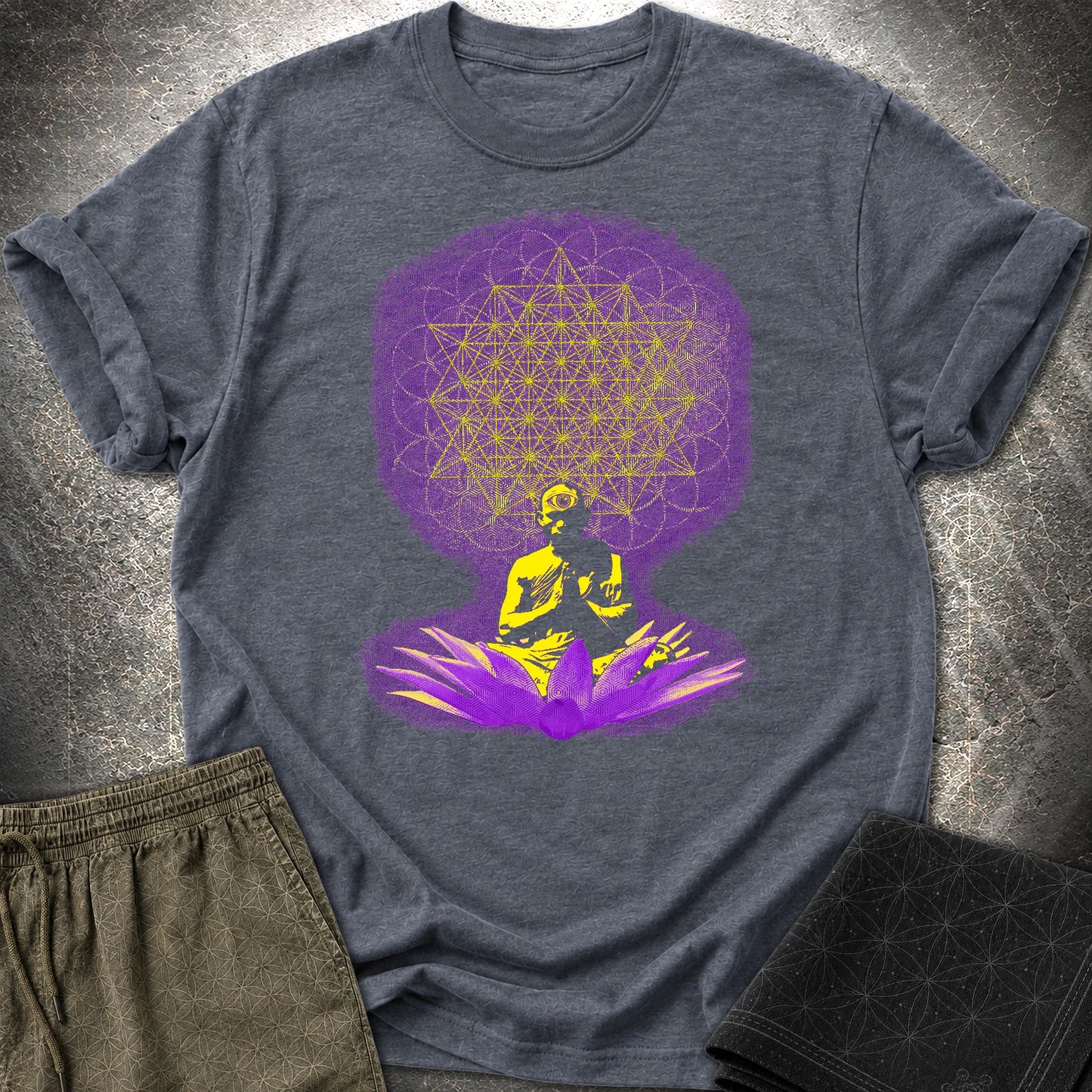 Meditating Monk Tetrahedron T-Shirt - Meditating Monk Tetrahedron T-Shirt - Heather Navy
