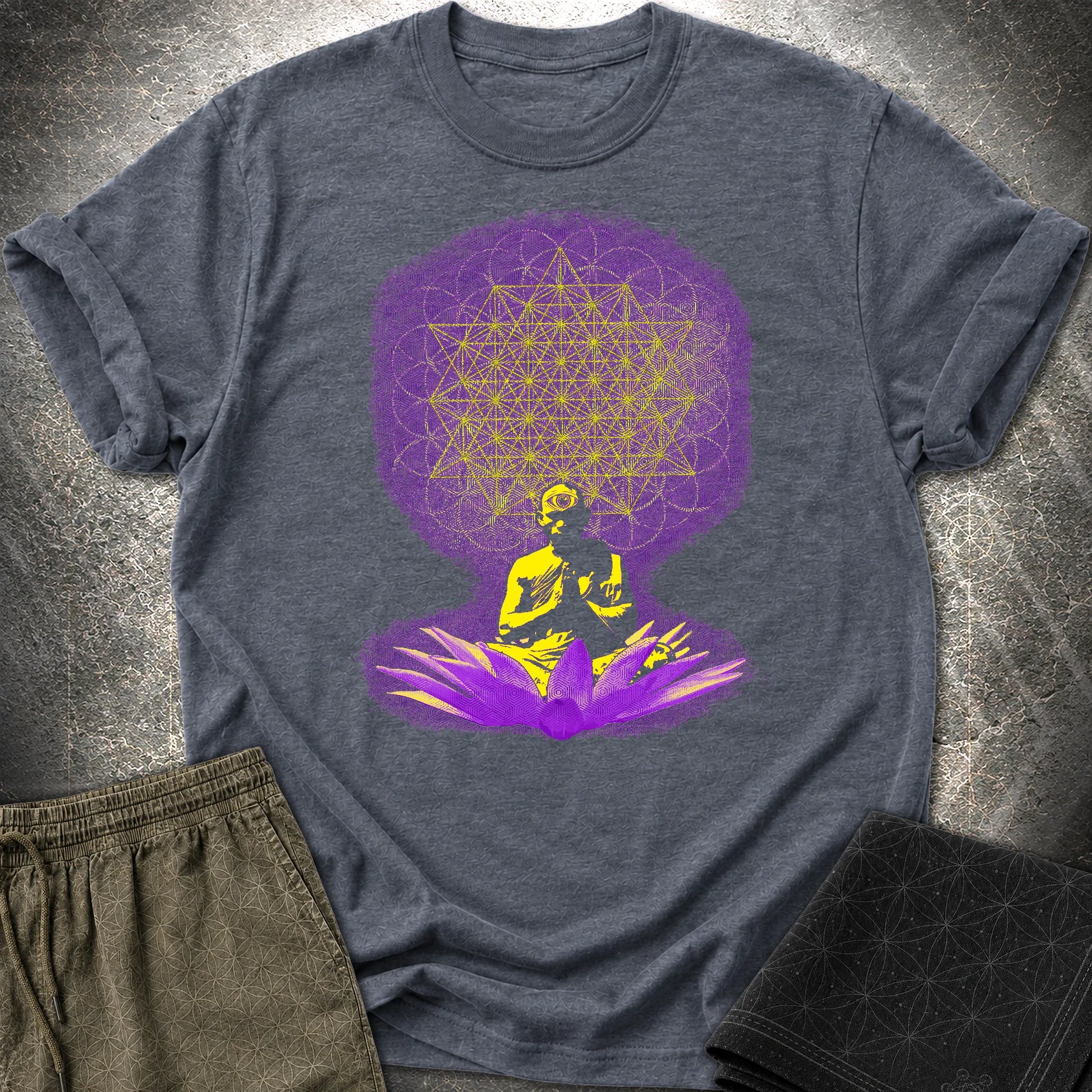Meditating Monk Tetrahedron T-Shirt - Meditating Monk Tetrahedron T-Shirt - Heather Navy