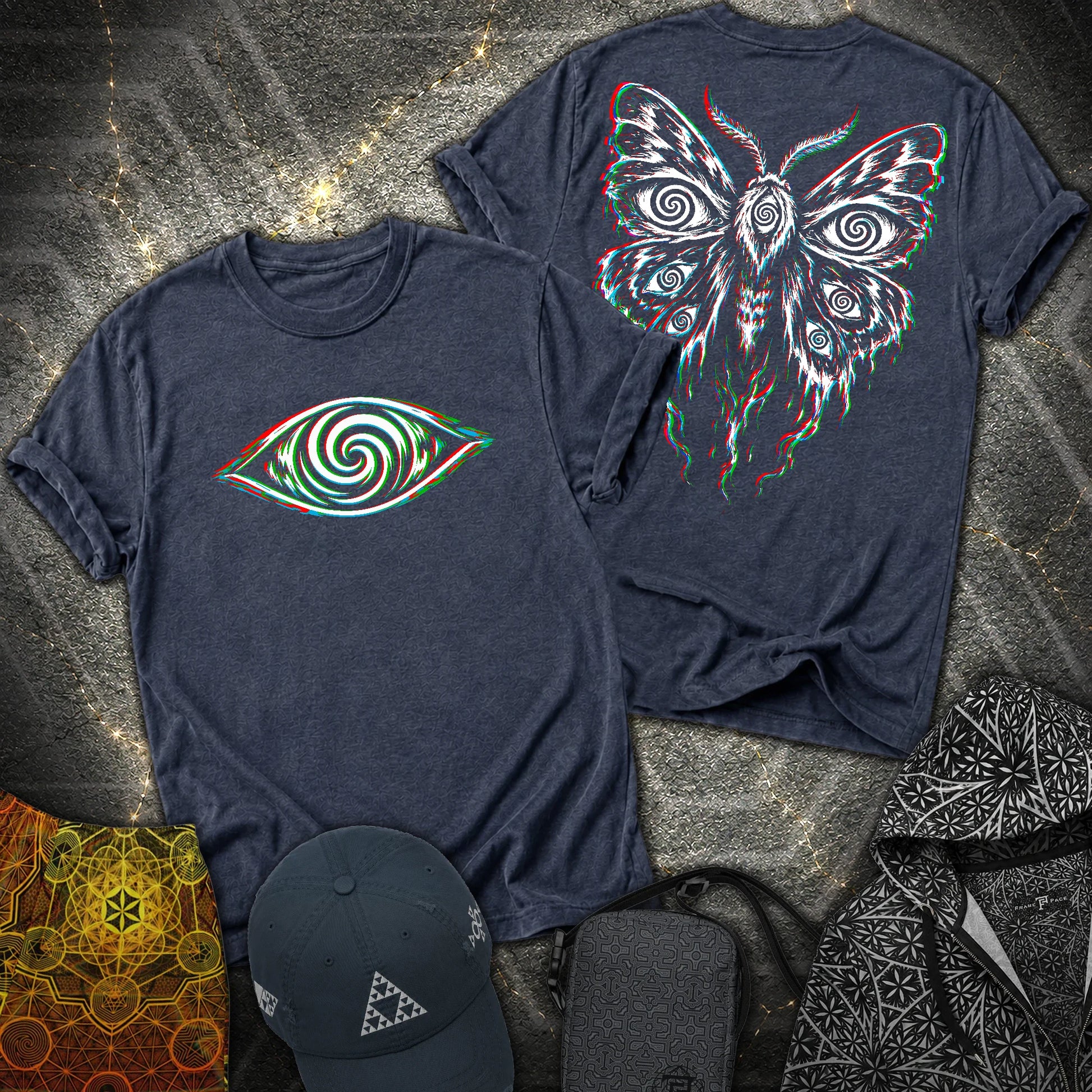 Hypnotic Eye Moth 2 Sided T-Shirt - Hypnotic Eye Moth 2 Sided T-Shirt - Heather Navy
