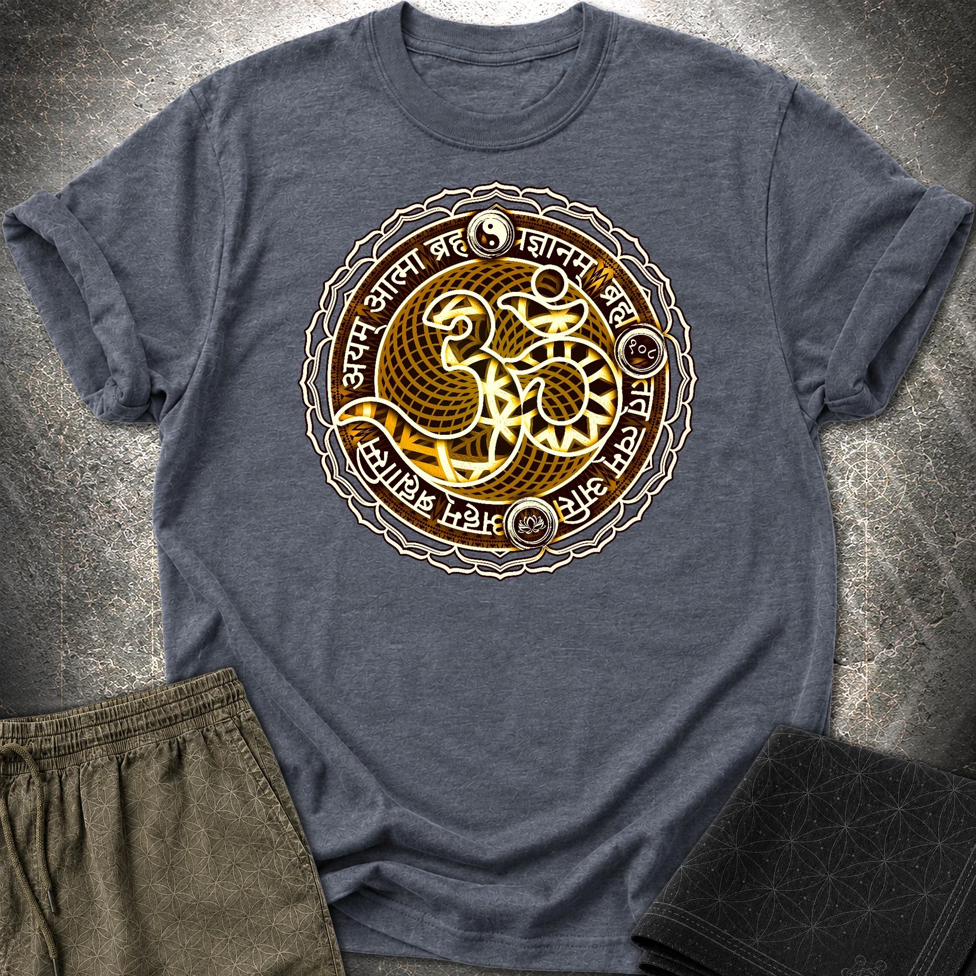 Ohm Sacred Sanskrit T-Shirt - Ohm Sacred Sanskrit T-Shirt - Heather Navy