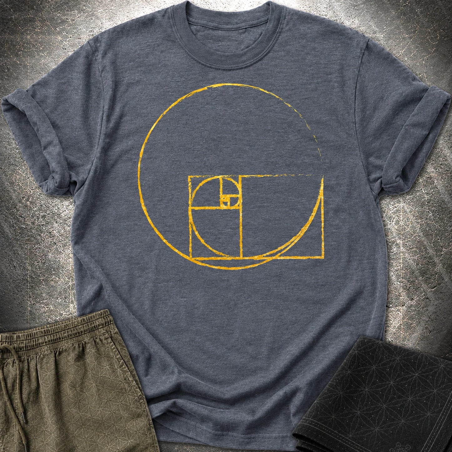 Golden Ratio Spiral Circle T-Shirt - Golden Ratio Spiral Circle T-Shirt - Heather Navy