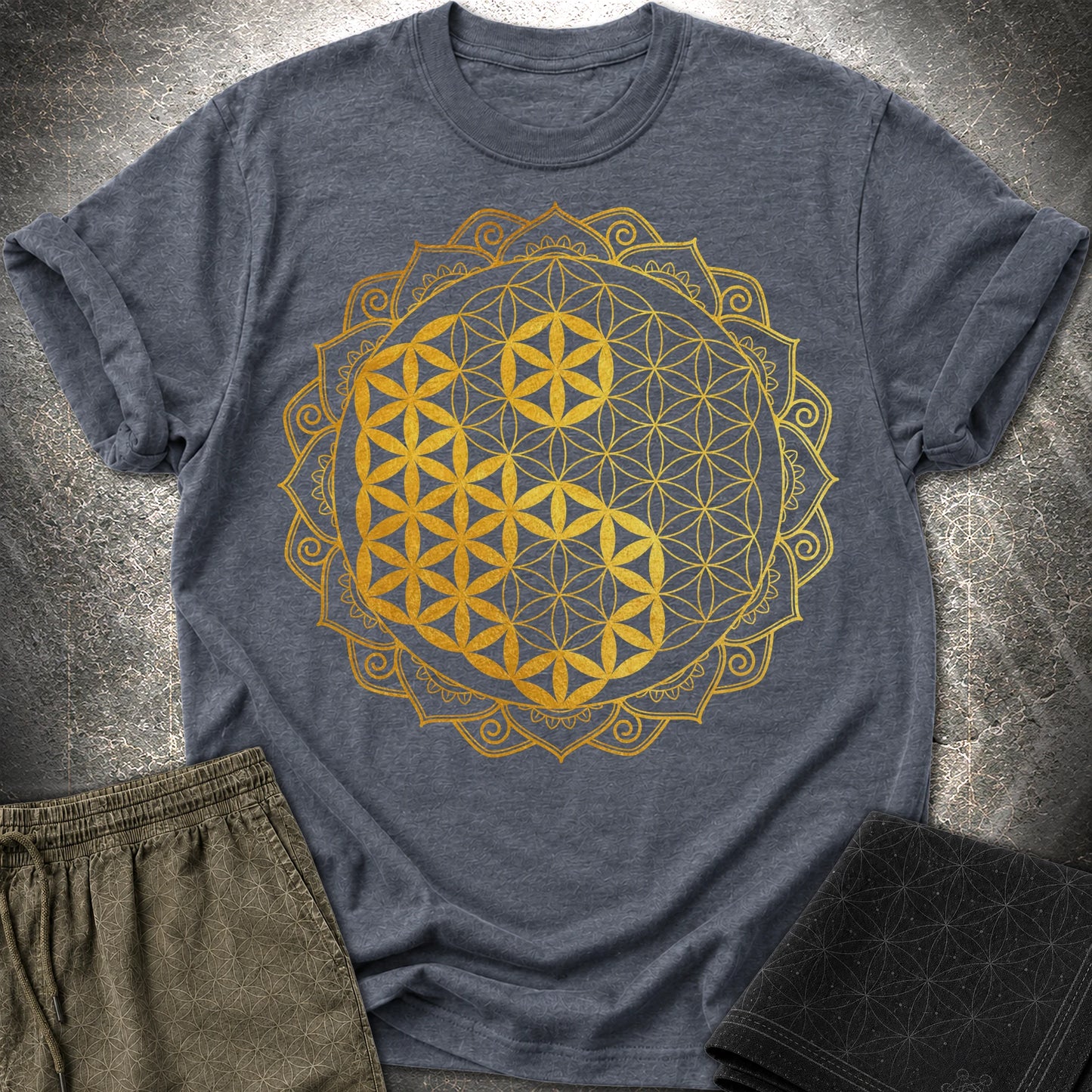 Yin Yang Gold Mandala - Yin Yang Gold Mandala T-Shirt - Heather Navy
