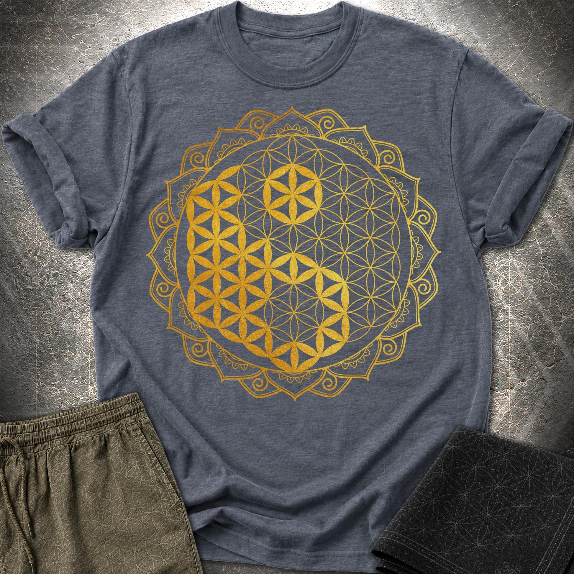 Yin Yang Gold Mandala - Yin Yang Gold Mandala T-Shirt - Heather Navy