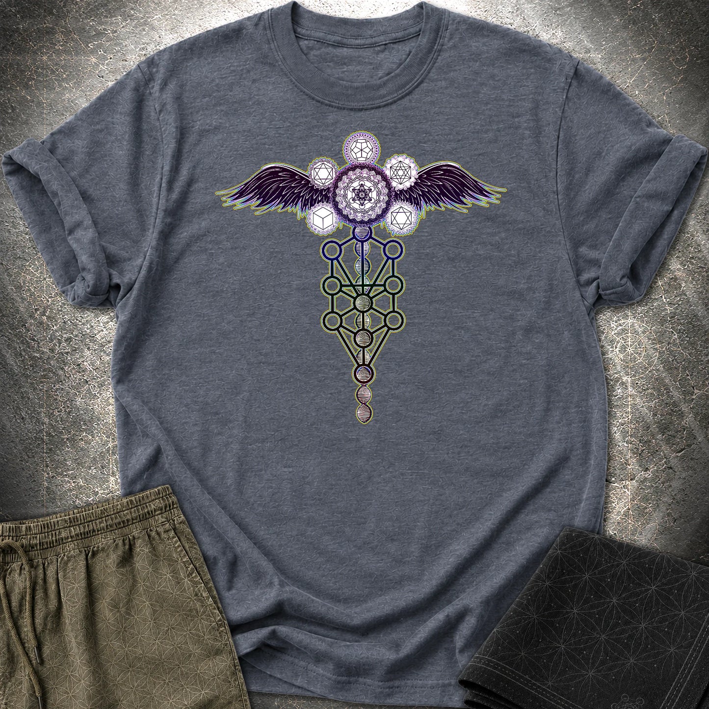 Winged Metatron's Cube T-Shirt - Winged Metatron's Cube T-Shirt - Heather Navy