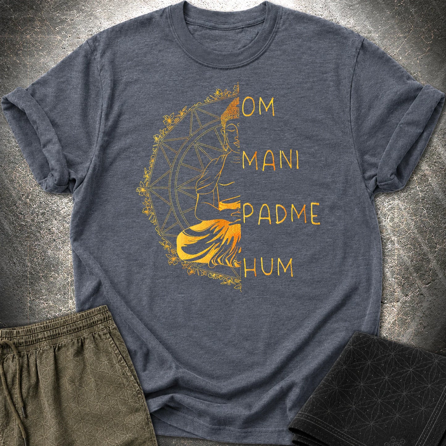 Om Mani Padme Hum Buddha T-Shirt - Om Mani Padme Hum Buddha T-Shirt - Heather Navy