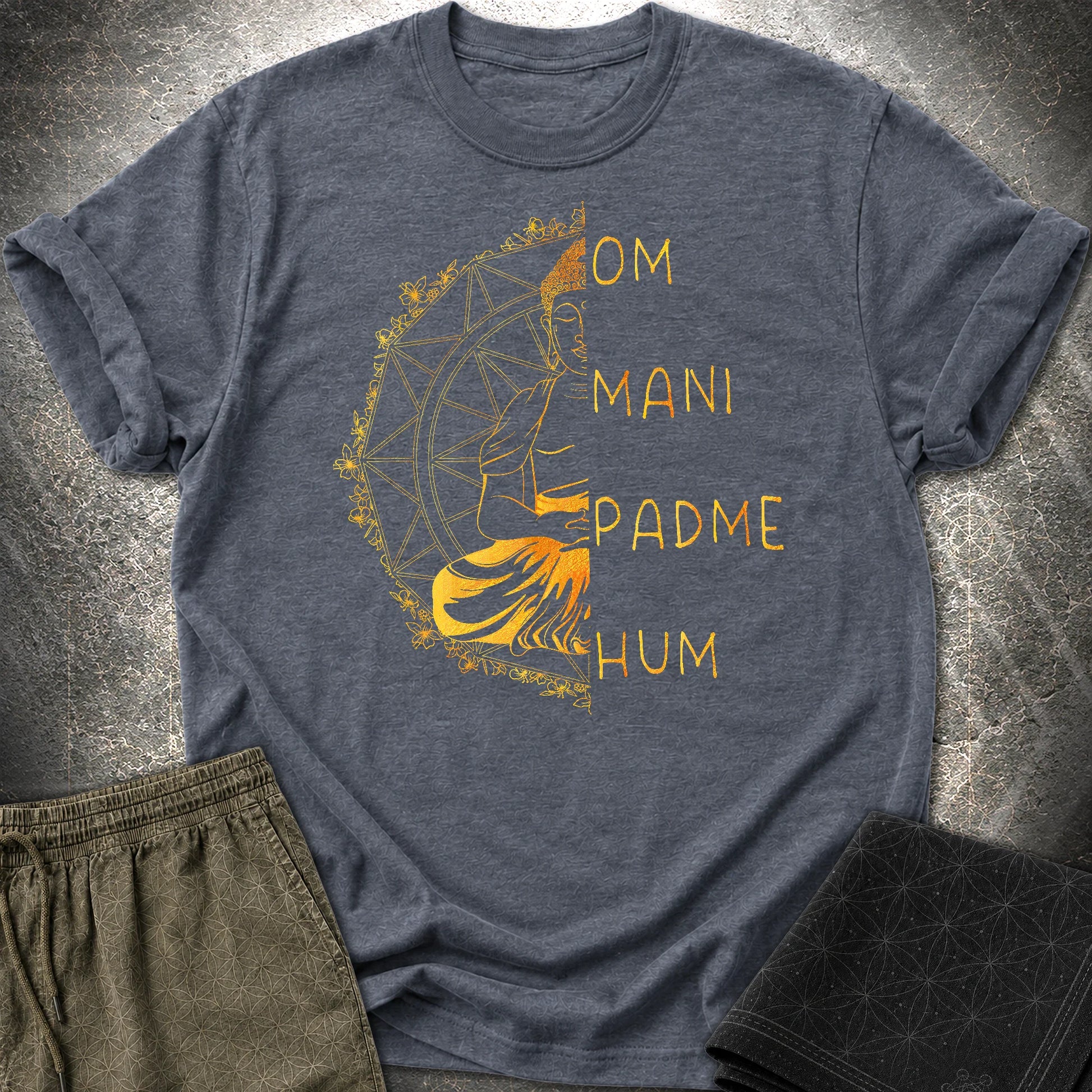 Om Mani Padme Hum Buddha T-Shirt - Om Mani Padme Hum Buddha T-Shirt - Heather Navy