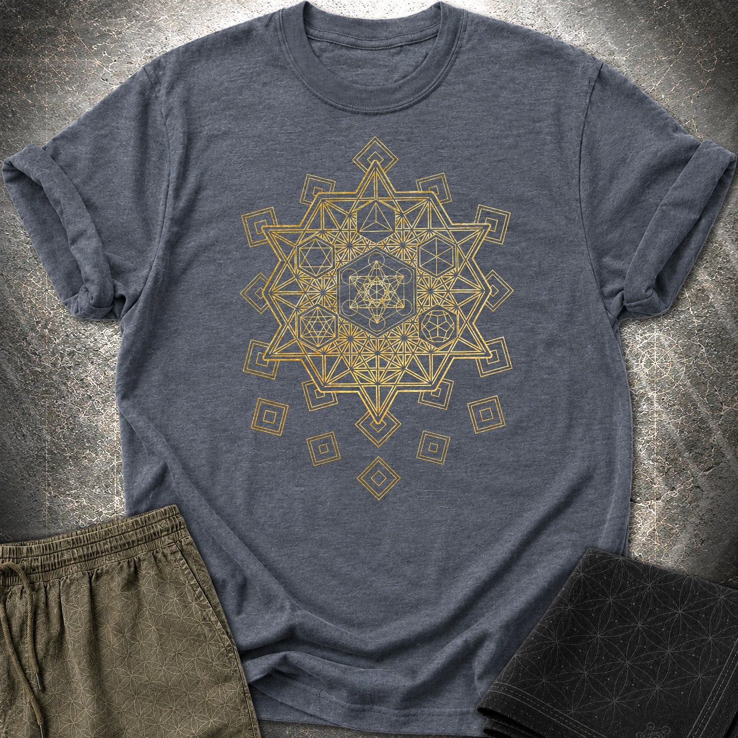 Metatron and Platonic Solids T-Shirt - Metatron and Platonic Solids T-Shirt - Heather Navy