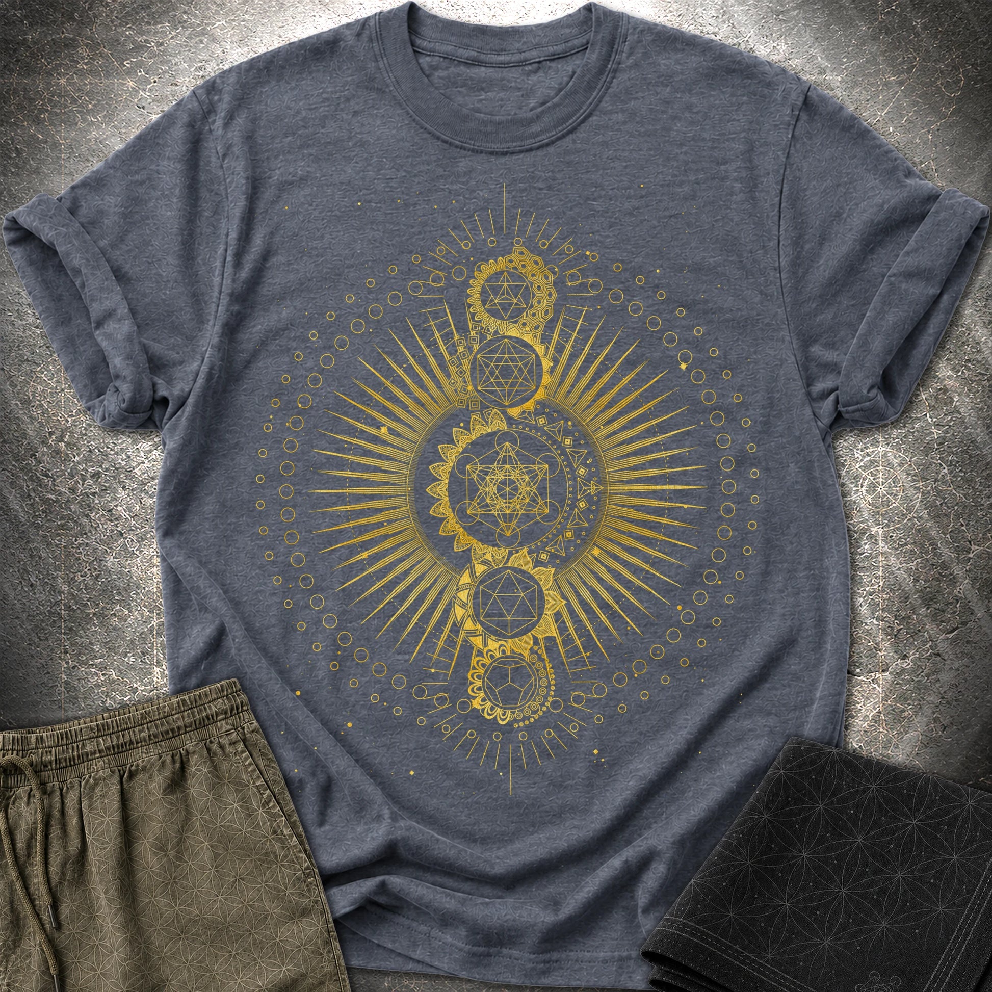 Sacred Geometry Radiating Mandala - Sacred Geometry Radiating Mandala T-Shirt - Heather Navy