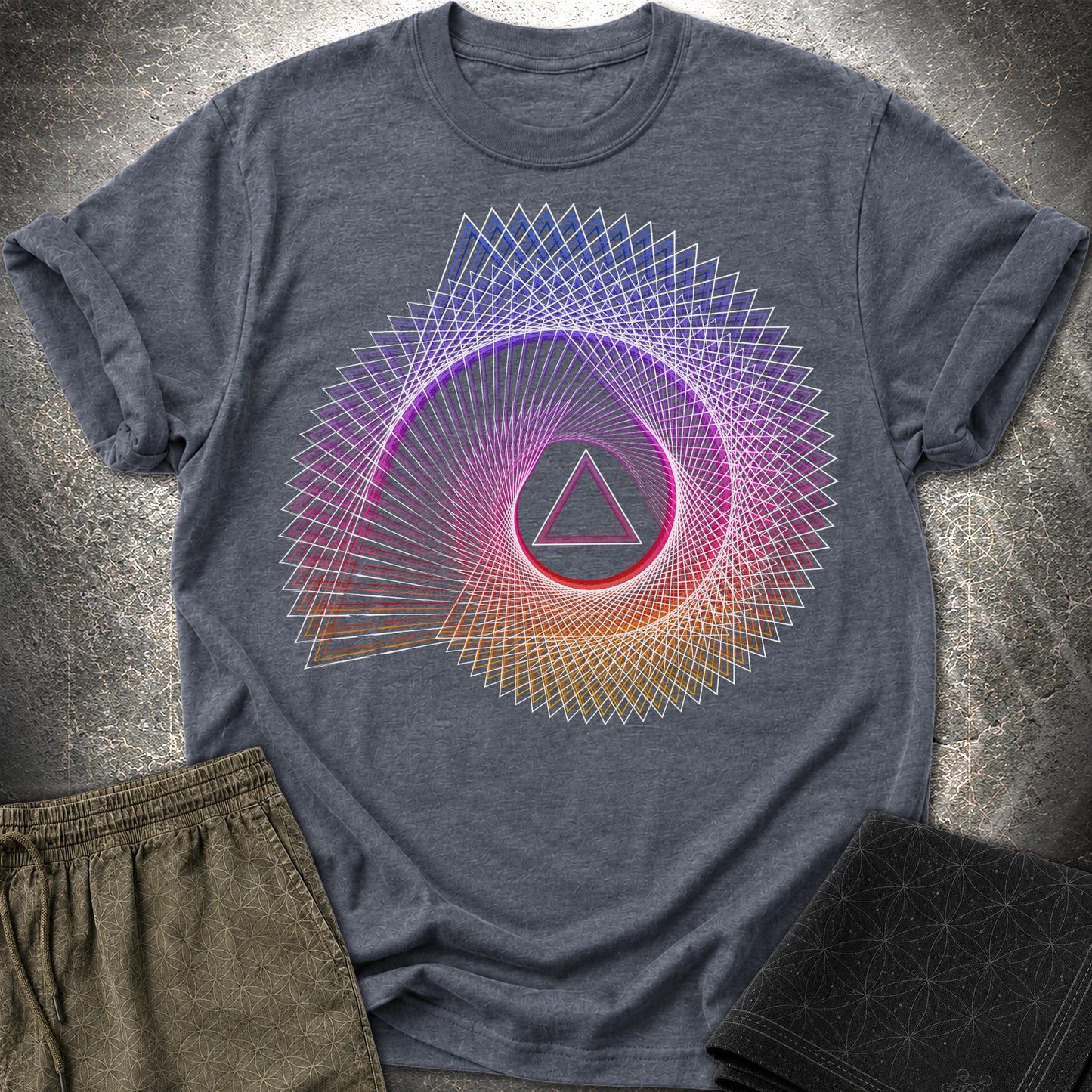 Spiralling Gradient Triangle - Spiralling Gradient Triangle T-Shirt - Heather Navy