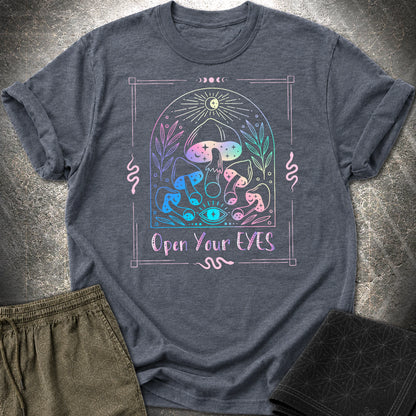 Open Your Eyes Mushrooms T-Shirt - Open Your Eyes Mushrooms T-Shirt - Heather Navy