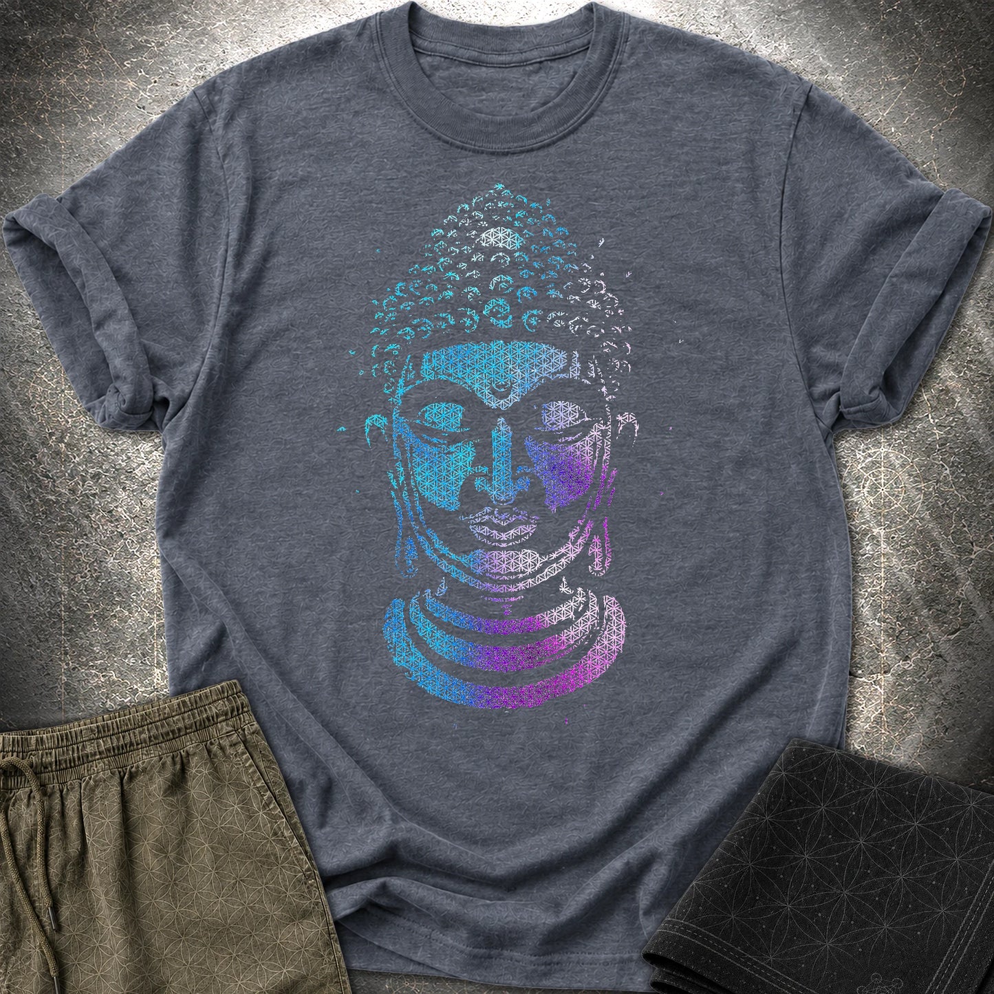 Buddha Flower Of Life Pattern T-Shirt - Buddha Flower Of Life Pattern T-Shirt - Heather Navy