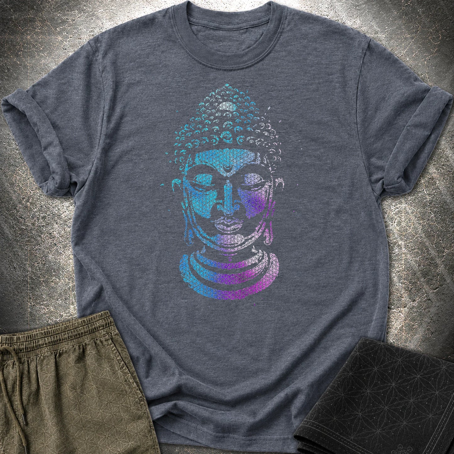 Buddha Flower Of Life Pattern T-Shirt - Buddha Flower Of Life Pattern T-Shirt - Heather Navy