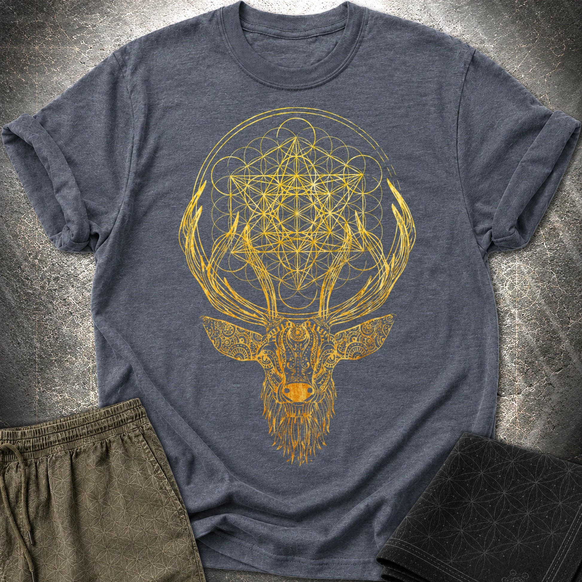 Metatron's Cube Deer T-Shirt - Metatron's Cube Deer T-Shirt - Heather Navy