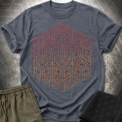 3D Wireframe Cube T-Shirt - 3D Wireframe Cube T-Shirt - Heather Navy