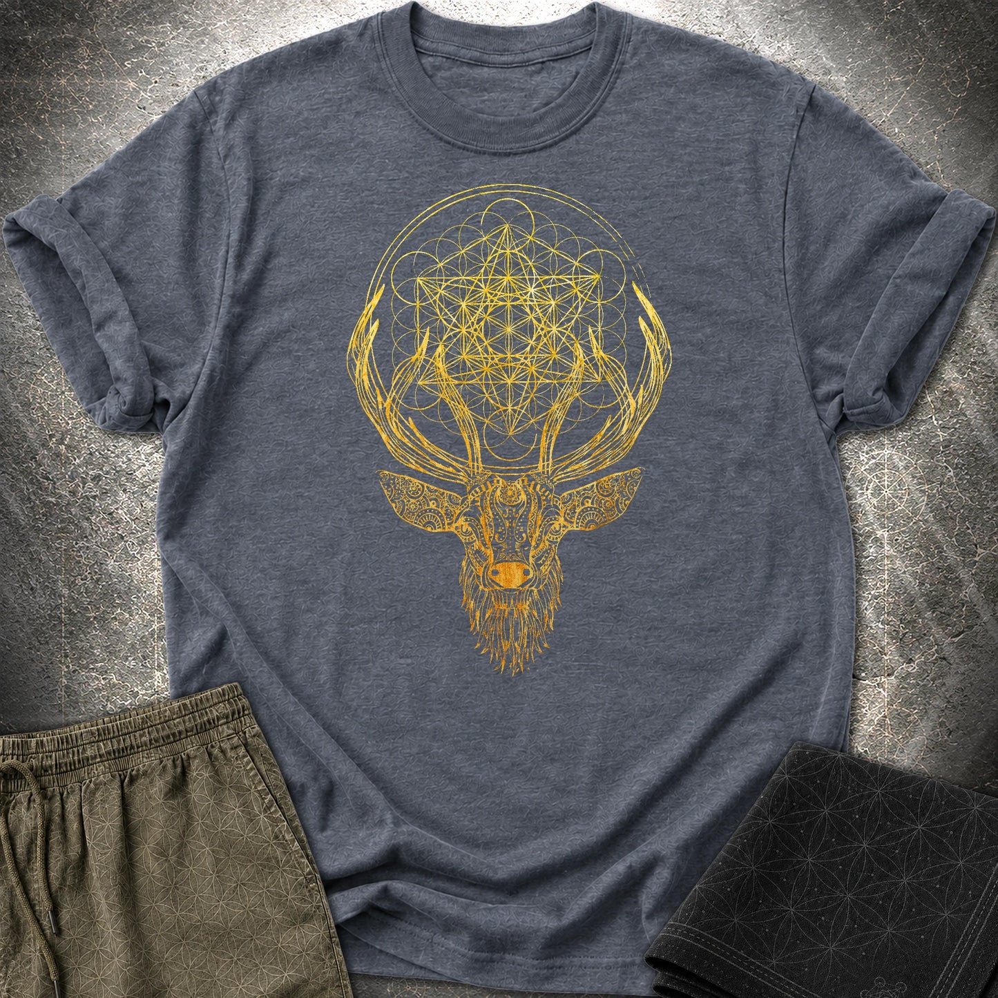 Metatron's Cube Deer T-Shirt - Metatron's Cube Deer T-Shirt - Heather Navy