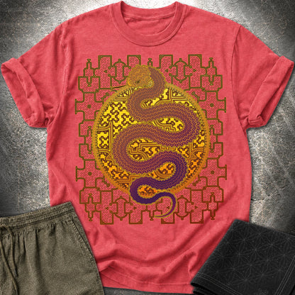 Shipibo Kene Cosmic Snake - Shipibo Kene Cosmic Snake T-Shirt - Heather Red