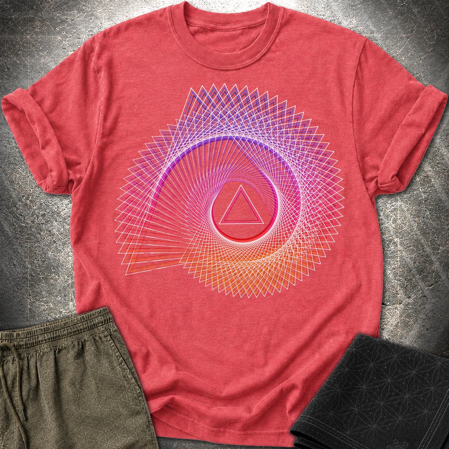 Spiralling Gradient Triangle - Spiralling Gradient Triangle T-Shirt - Heather Red