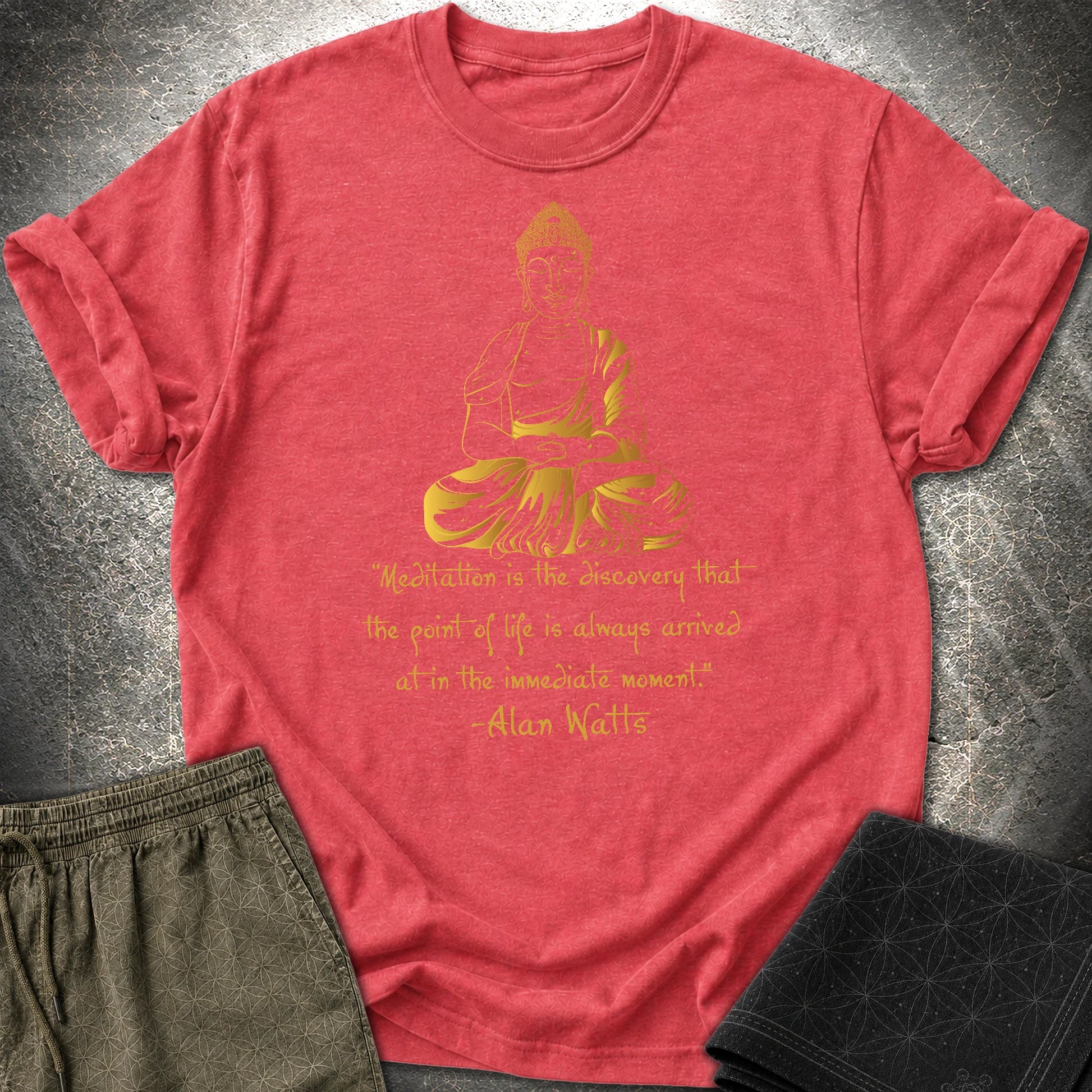 Alan Watts Meditation Buddha T-Shirt - Alan Watts Meditation Buddha T-Shirt - Heather Red