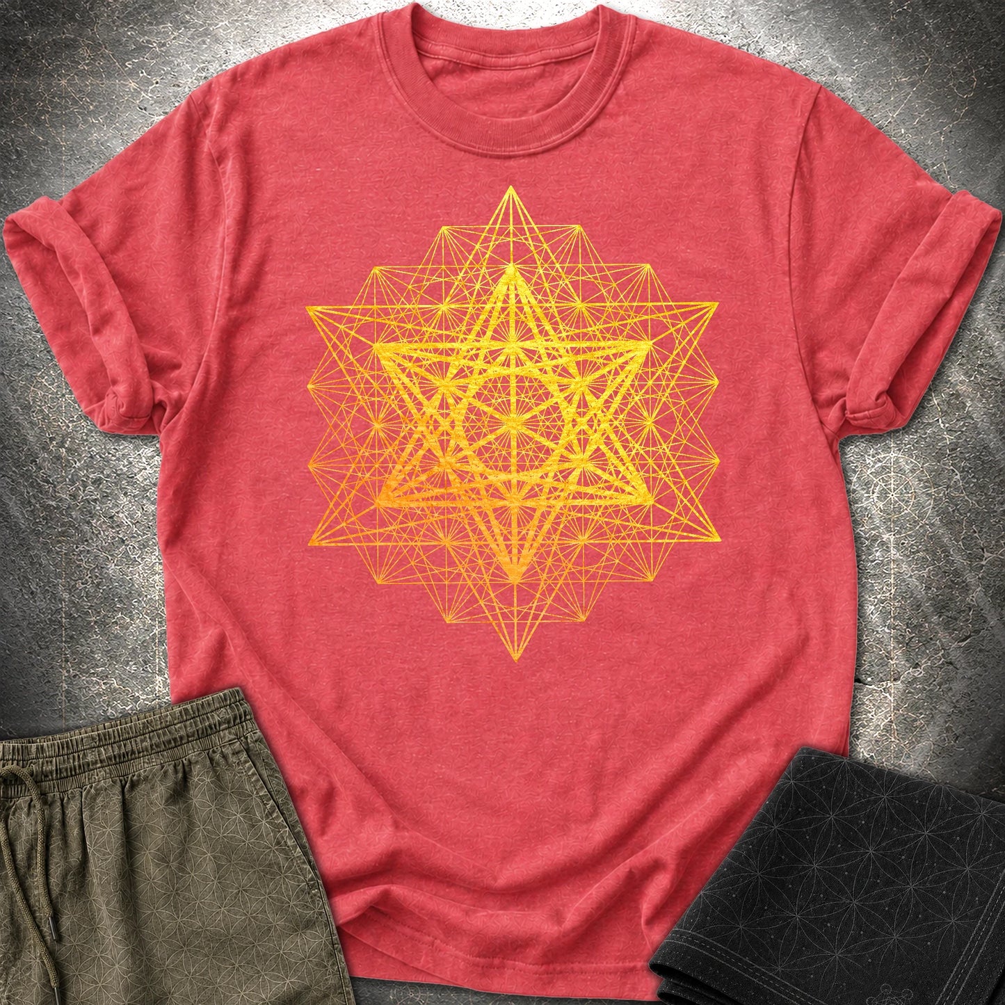 Metatron's Cube Grid T-Shirt - Metatron's Cube Grid T-Shirt - Heather Red