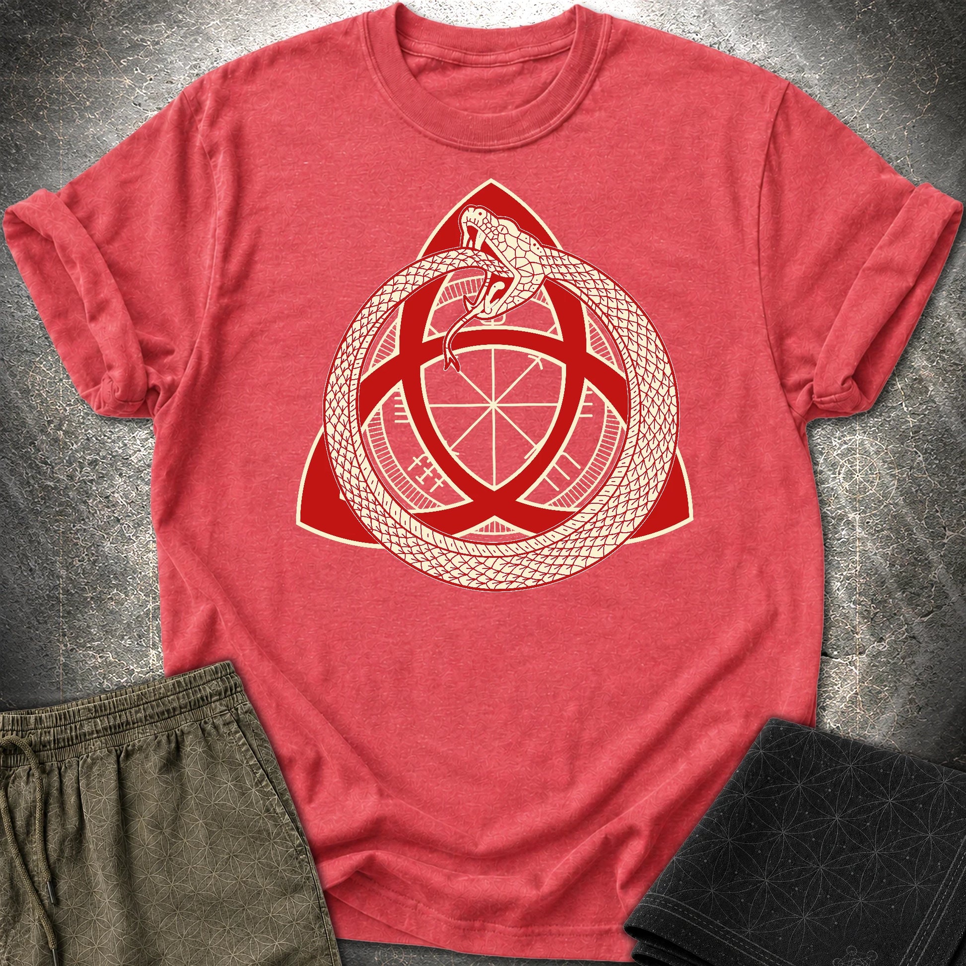 Triquetra Ouroboros T-Shirt - Triquetra Ouroboros T-Shirt - Heather Red