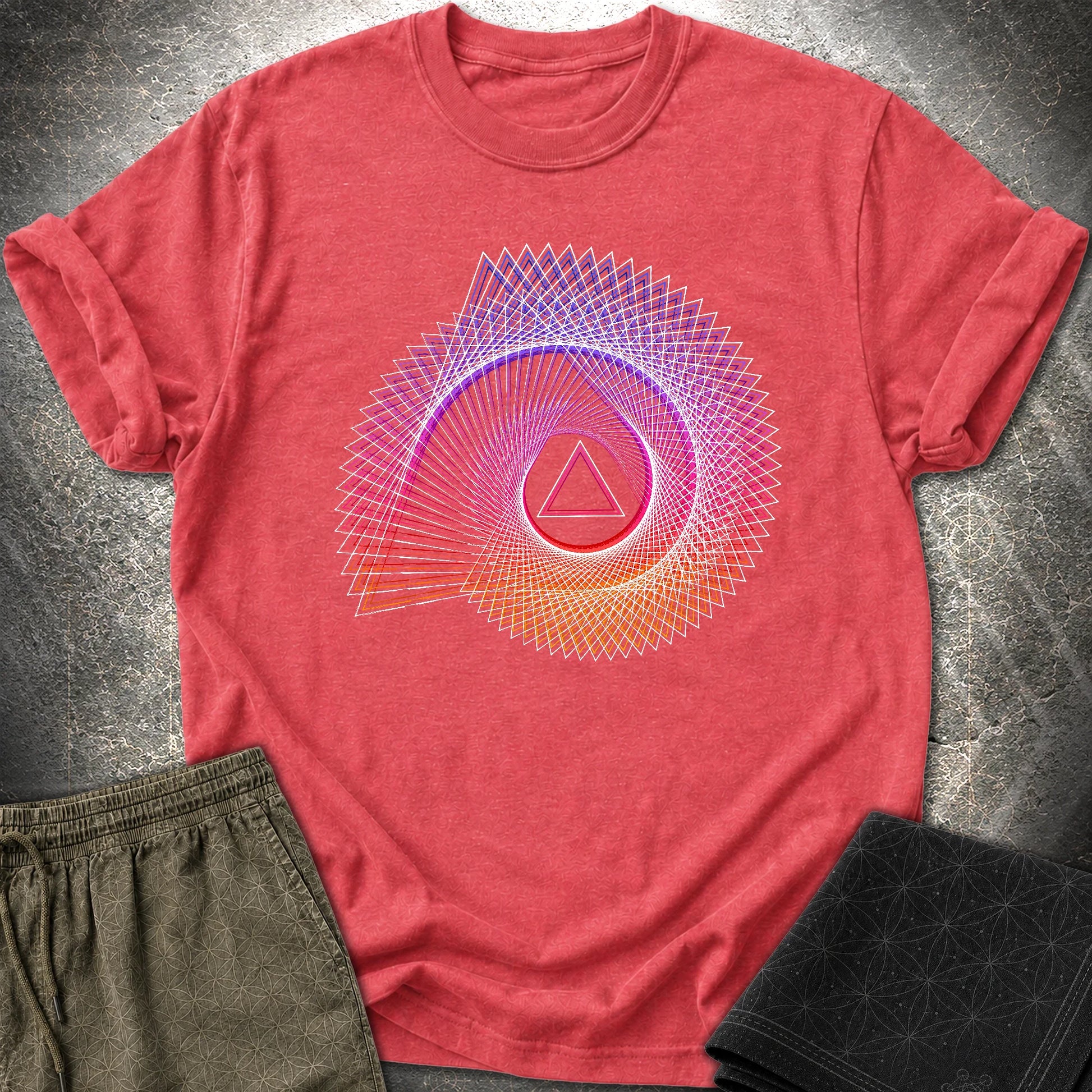 Spiralling Gradient Triangle T-Shirt - Spiralling Gradient Triangle T-Shirt - Heather Red