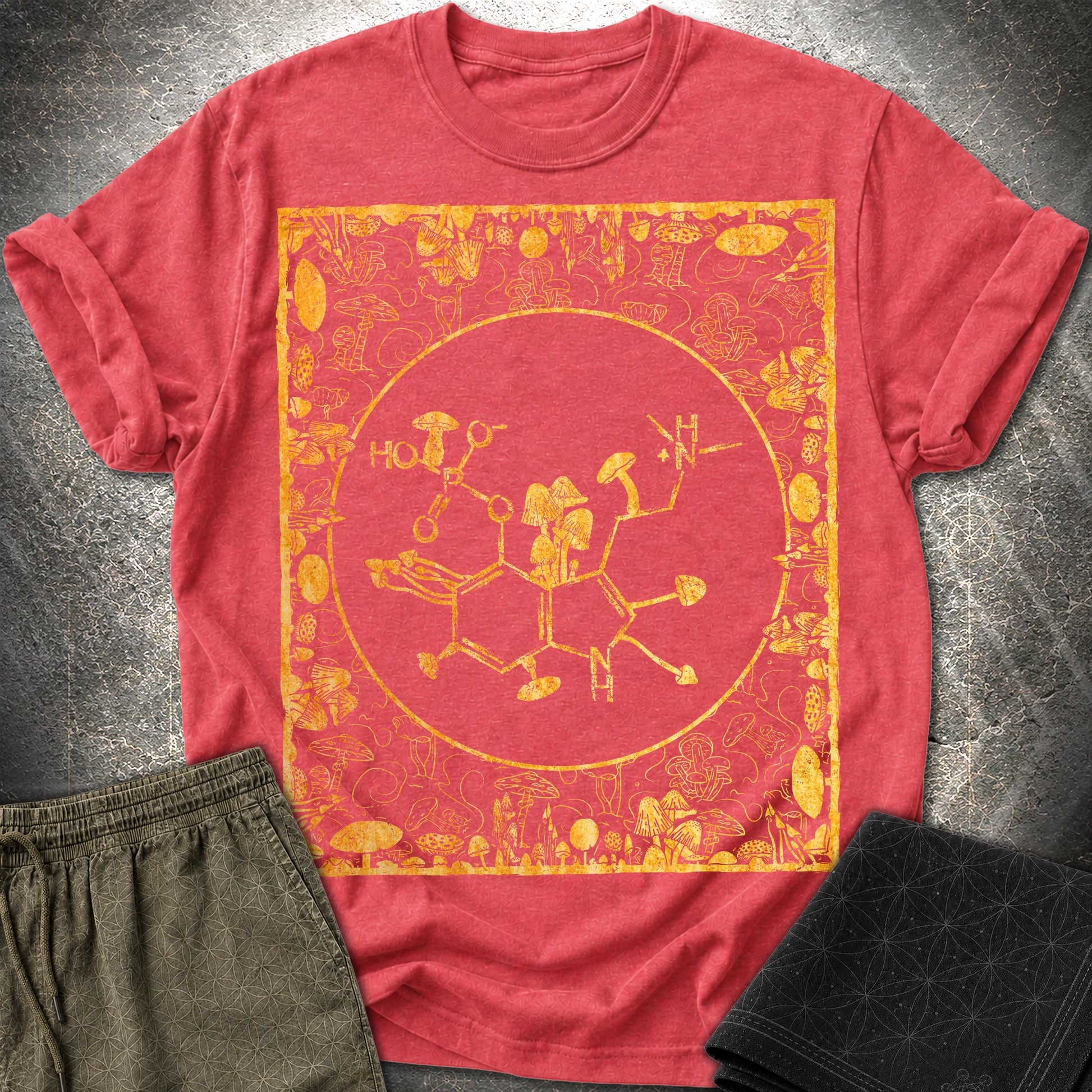 Psilocybin Molecule Mushroom Frame - Psilocybin Molecule Mushroom Frame  T-Shirt - Heather Red